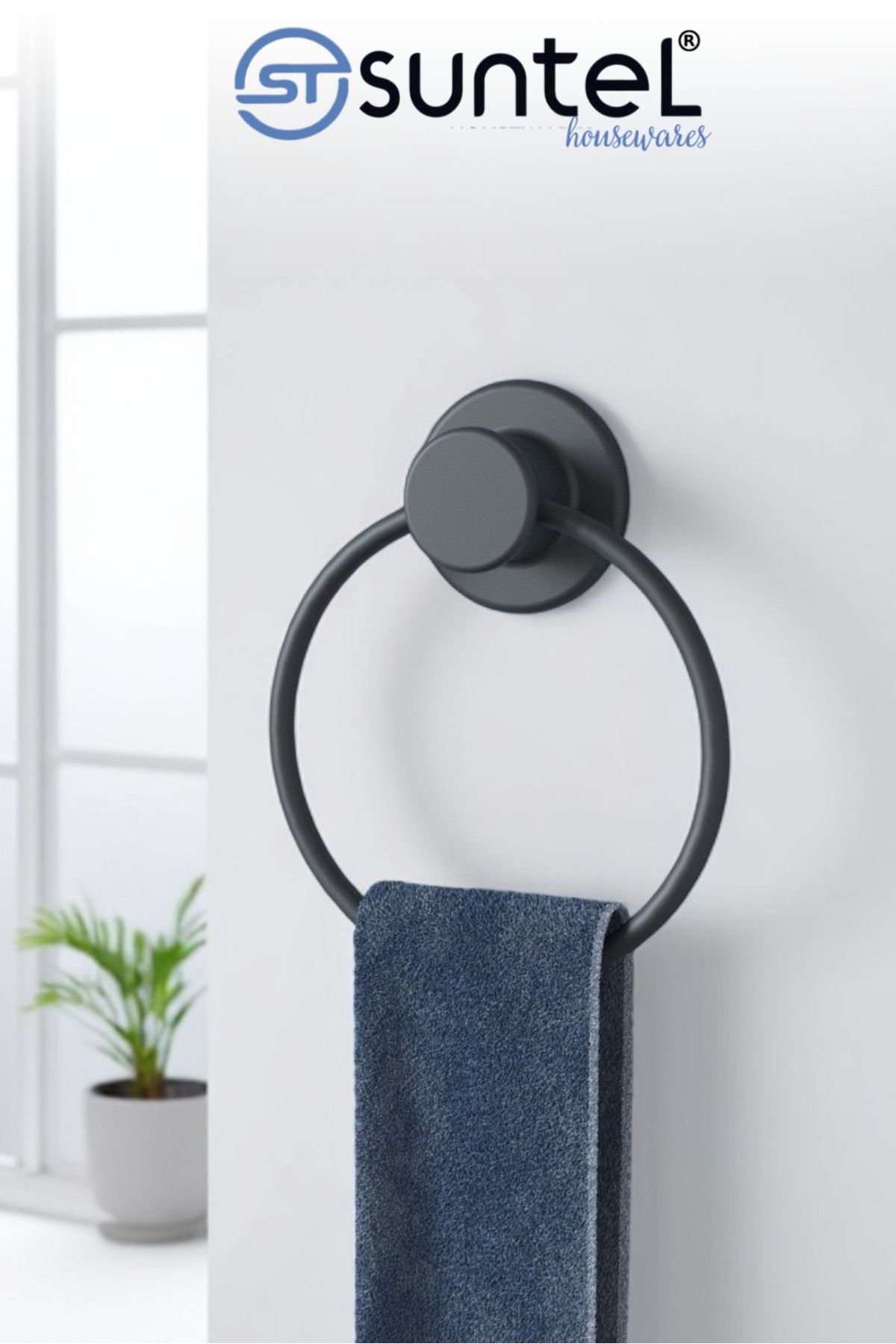 SUNTEL BANYO VE MUTFAK AKSESUARLARI Suport Rotund Pentru Prosoape Adeziv - Accesoriu Practic Pentru Baie - One Size