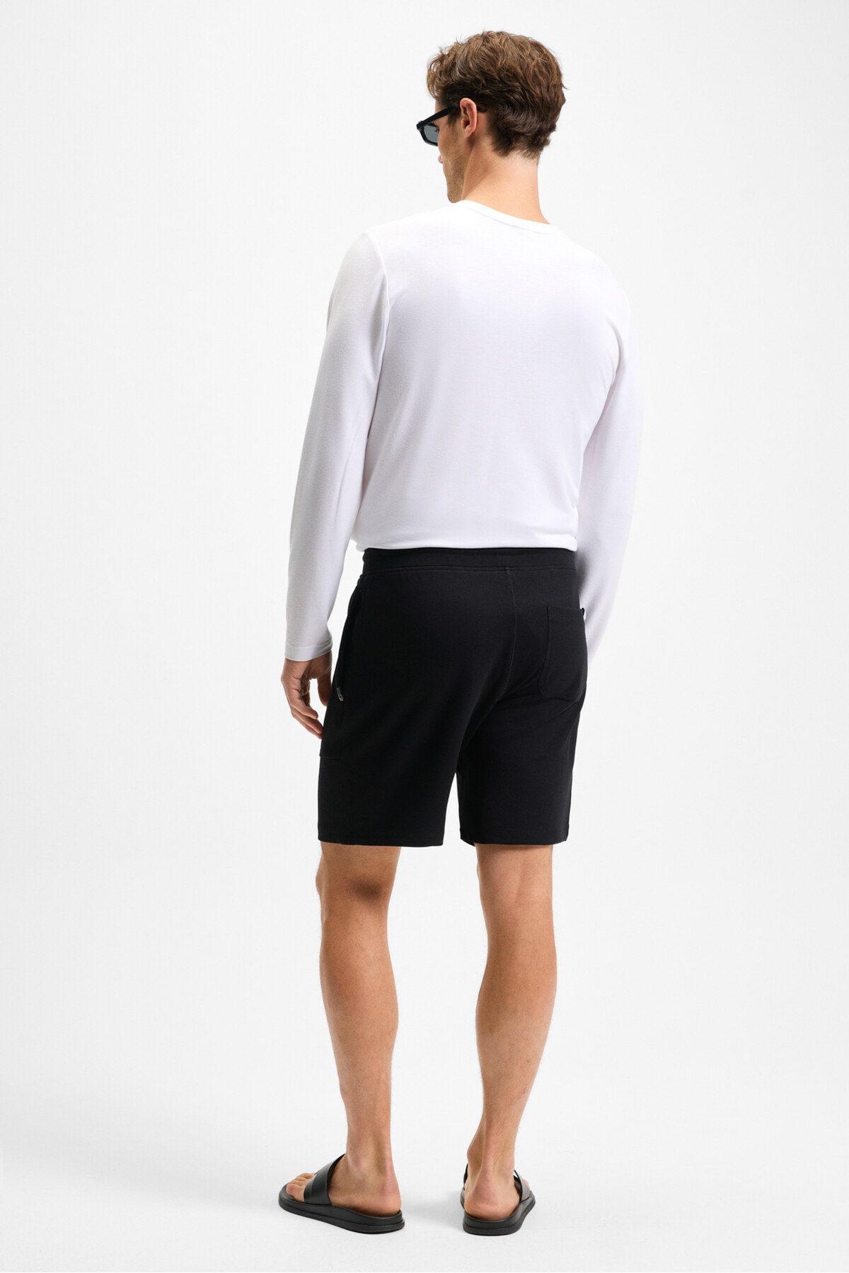GRIMELANGE-Men's Relaxed Fit Black Shorts & Bermuda with Elastic Waist Drawcord Side Zipper Pockets 6