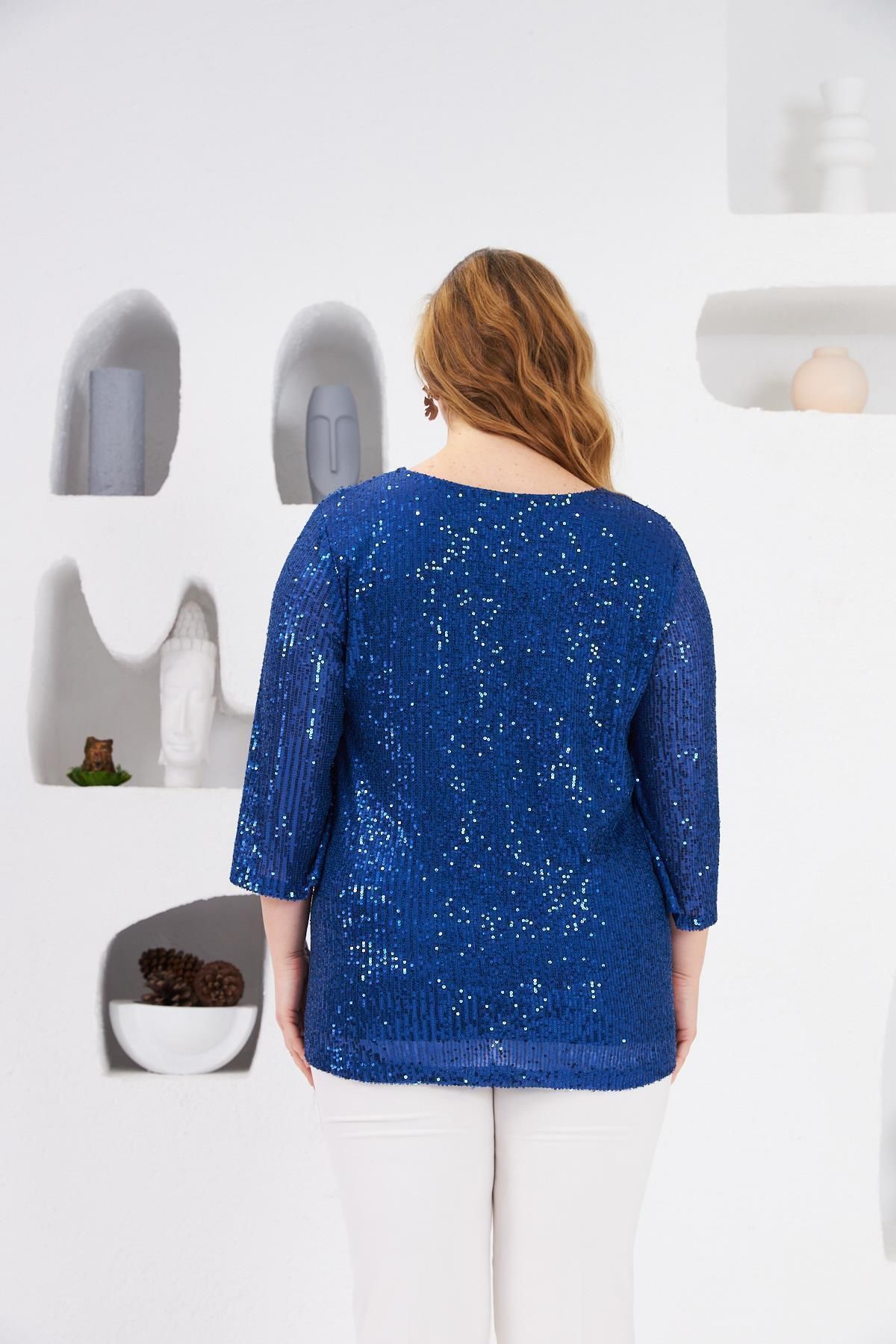 RMG-Plus Size Lined Sequin Sequin Blouse Saks 4