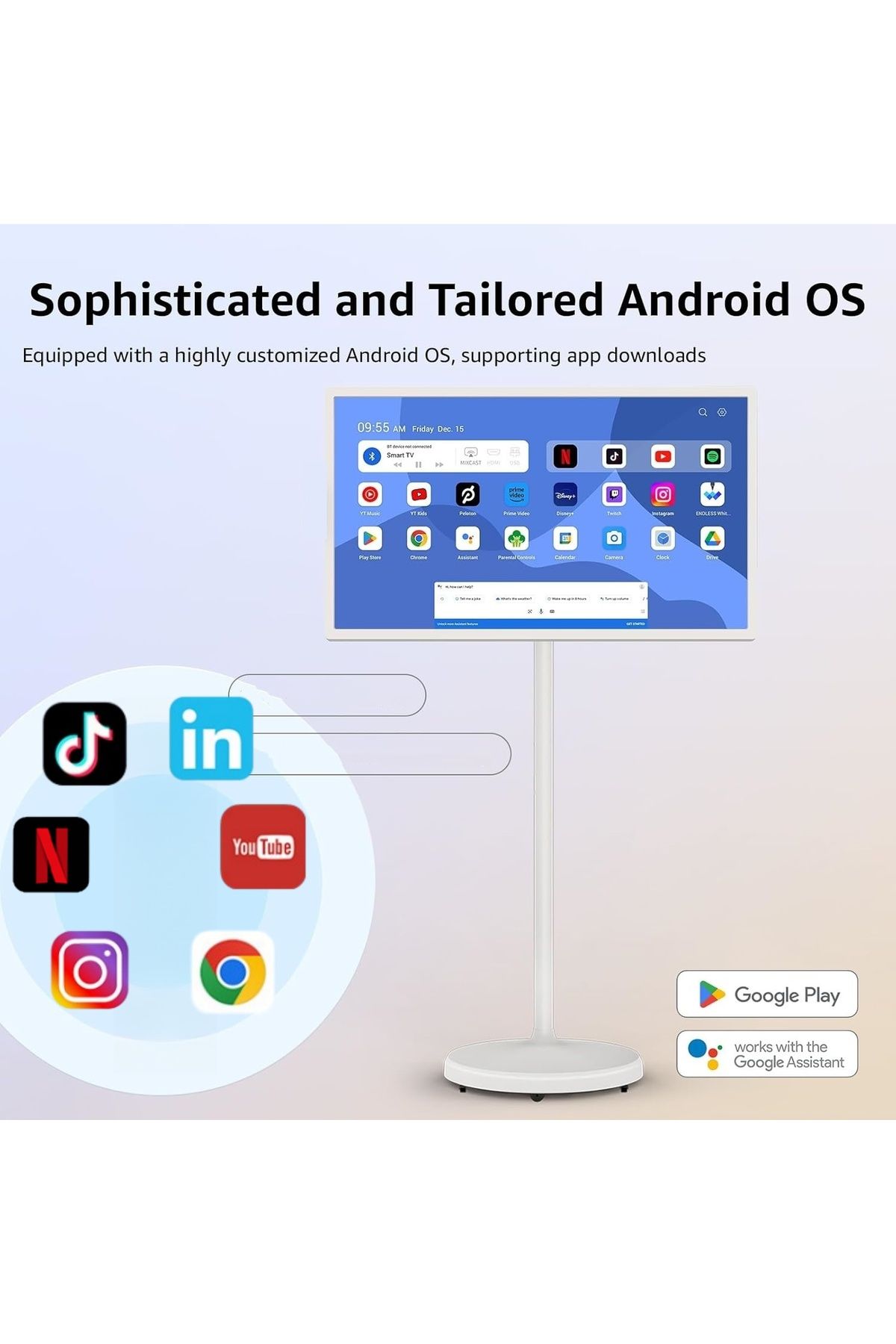 FlashHawk-21.5 Inch Portable TV Floor Smart Screen - LCD Touch Display Screen with Adjustable Stand 5
