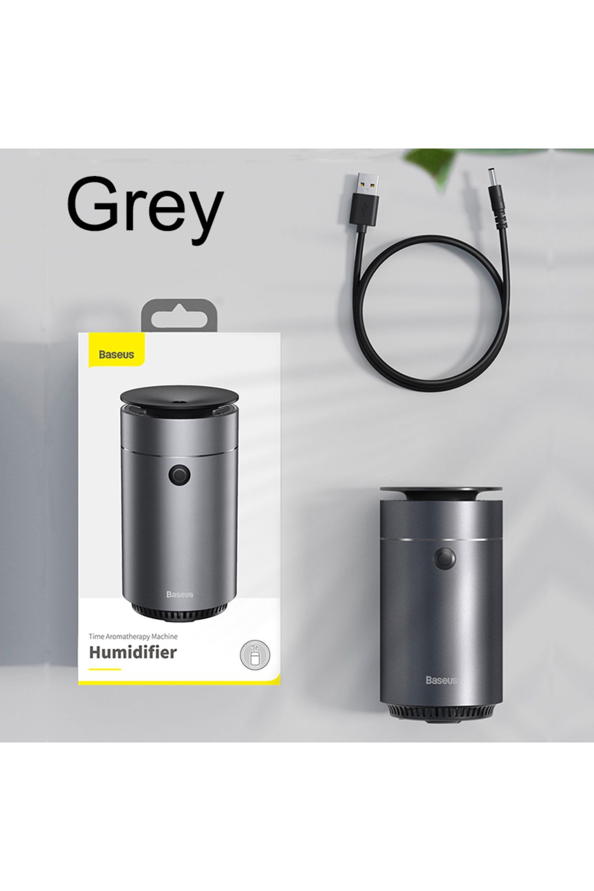 Baseus-Grey Car Diffuser Humidifier Auto Air Purifier Aromo Air Freshener With Led Light 2