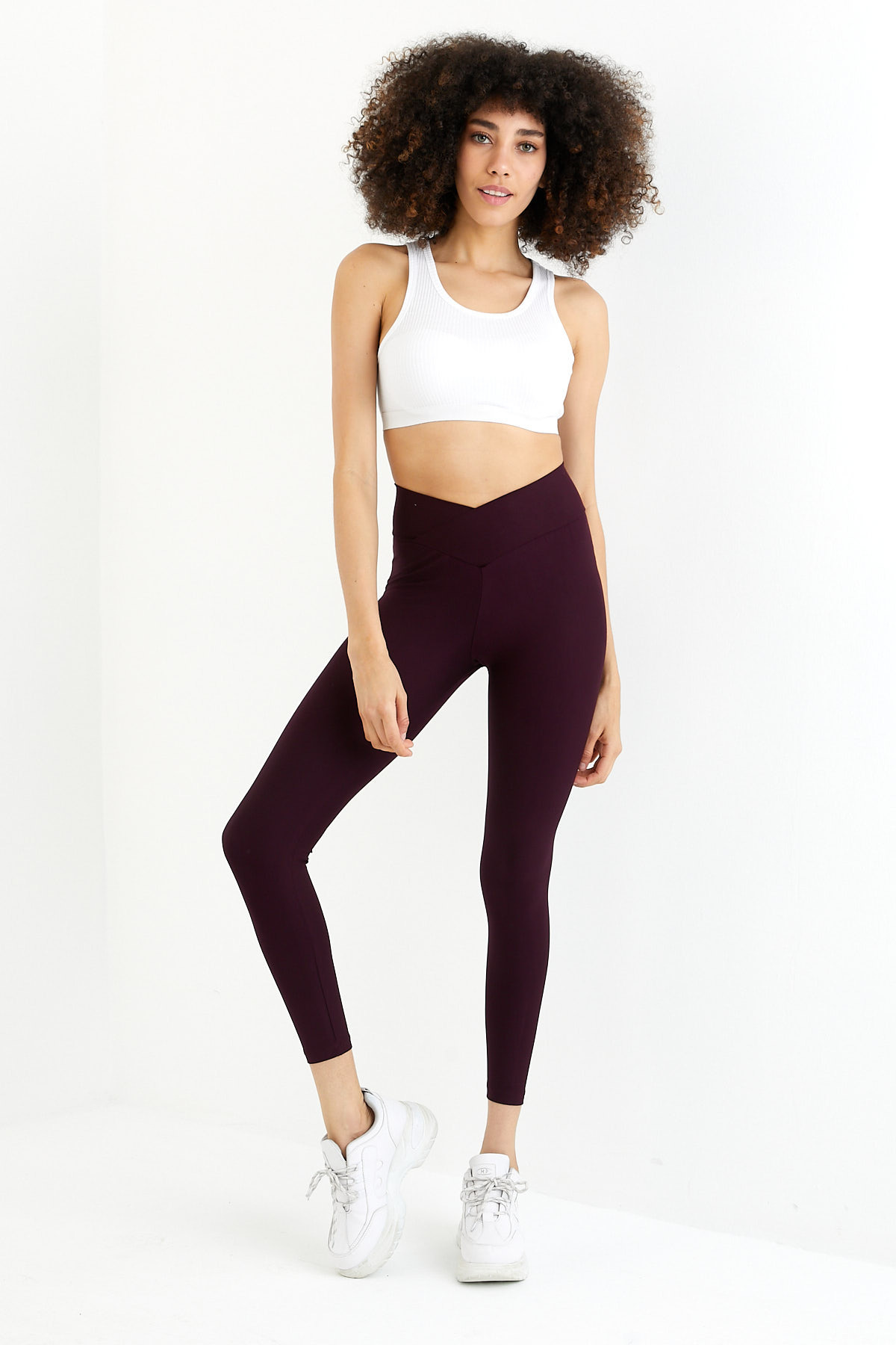 MRS.MODA-Women's Plum Colored Gathering Push-Up Featured Cotton High Waist Leggings 4