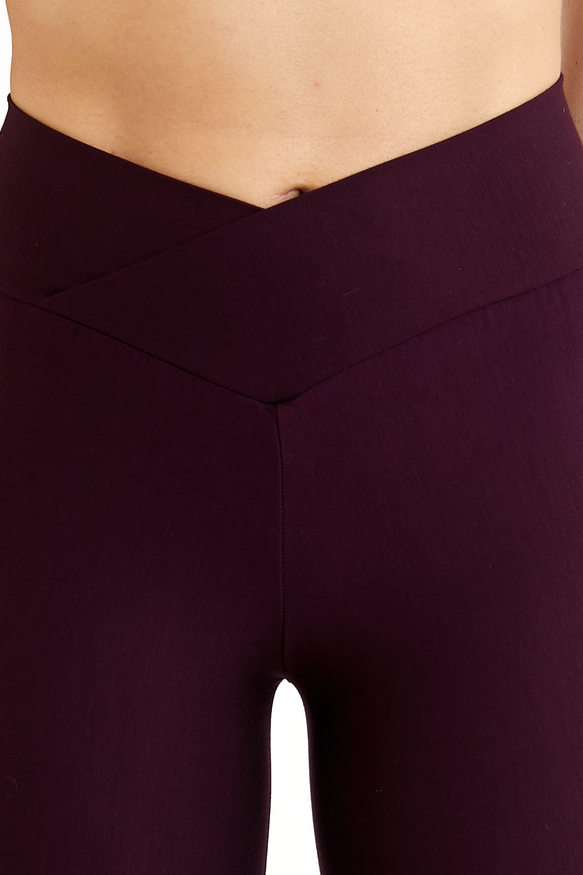 MRS.MODA-Women's Plum Colored Gathering Push-Up Featured Cotton High Waist Leggings 1