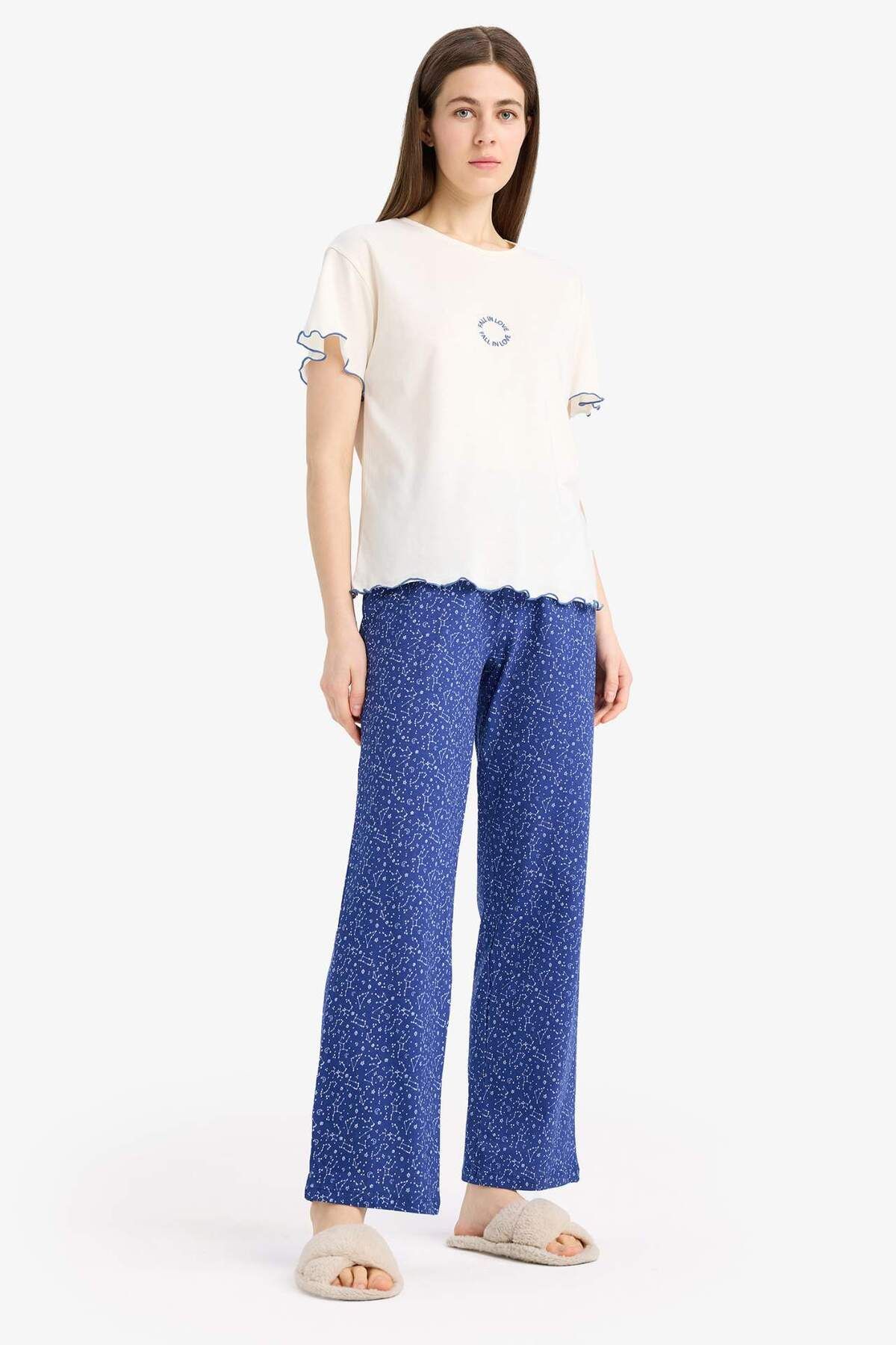 DeFacto-Set pijamale cu mânecă scurtă Top cu talie elastică Long Six In Love E0274ax25sp 3
