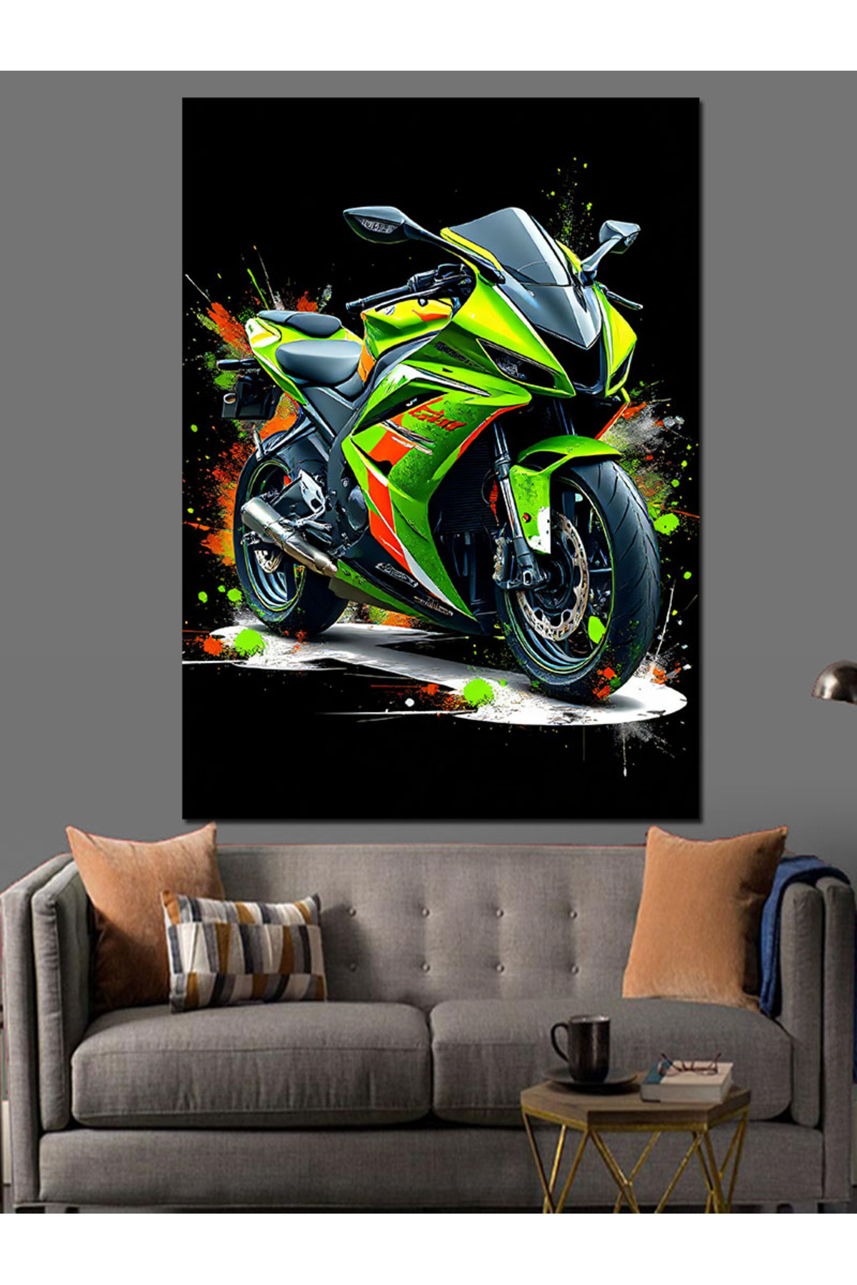 ekart Pânză Decorativă Motocicletă Sport Verde - Lemn Mdf - 18 x 27