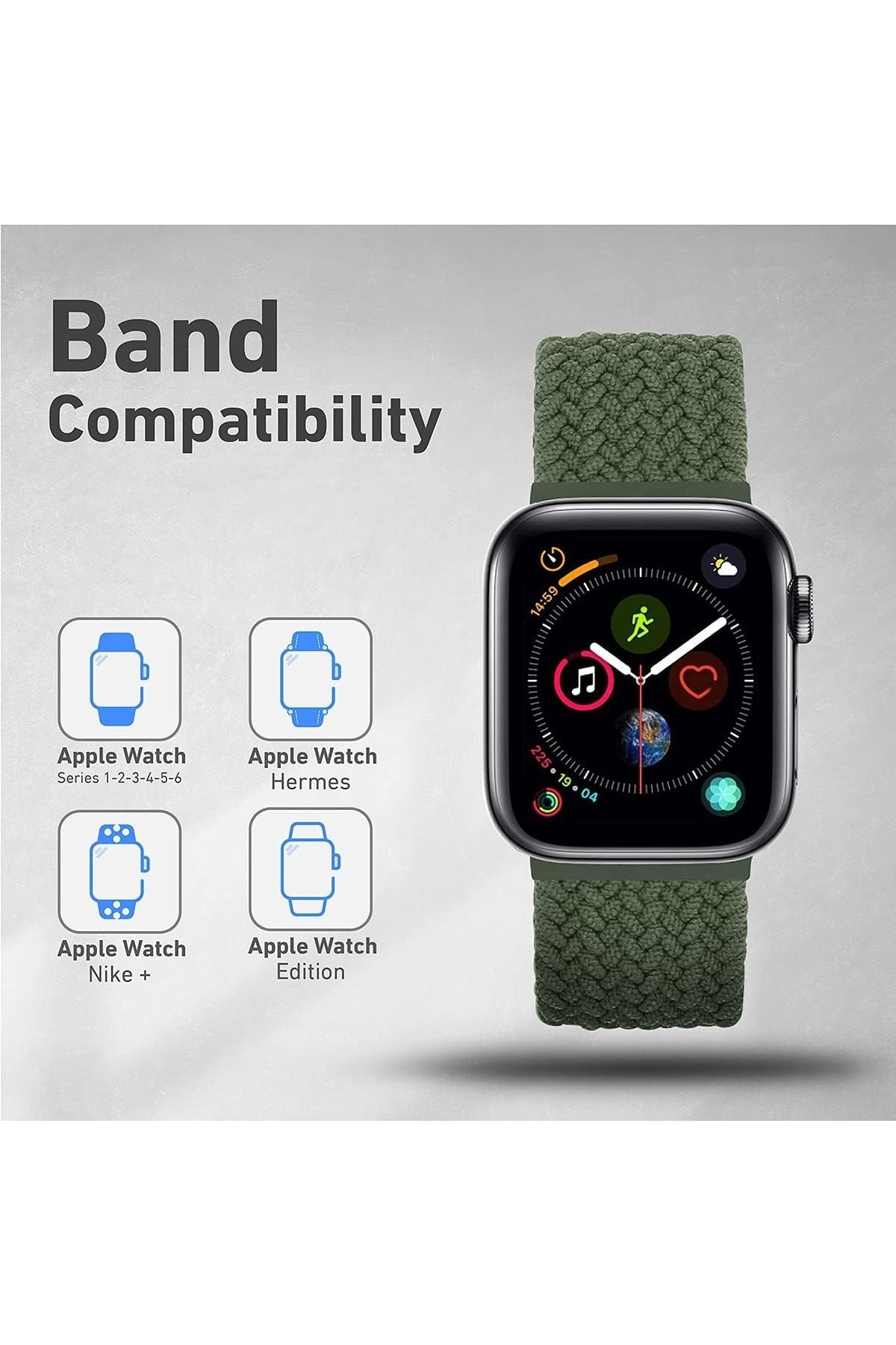 Generic-Inverness Green Braided Solo Loop Nylon Strap for Apple Watch 5