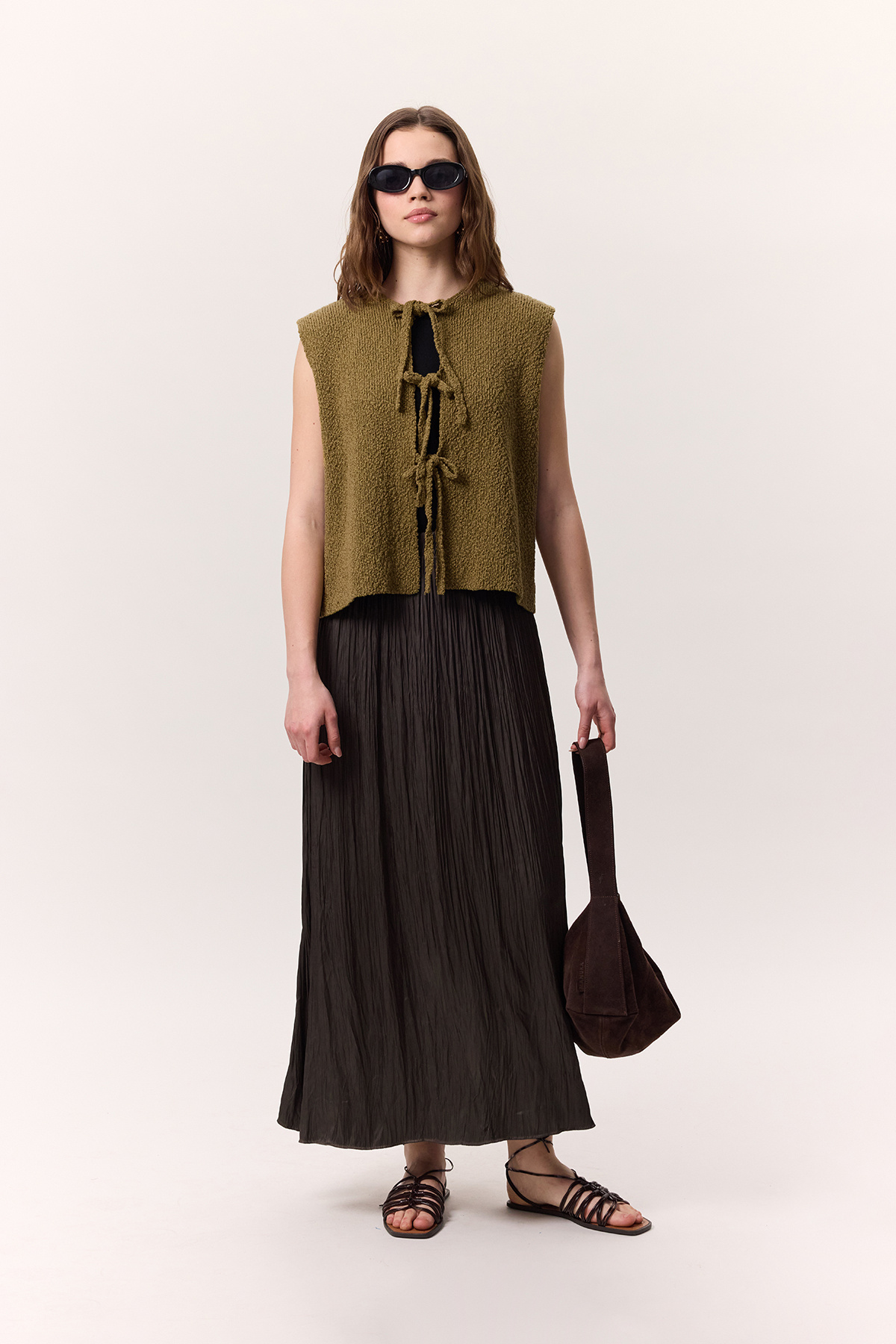 Manuka-Crush Satin Skirt Brown 2