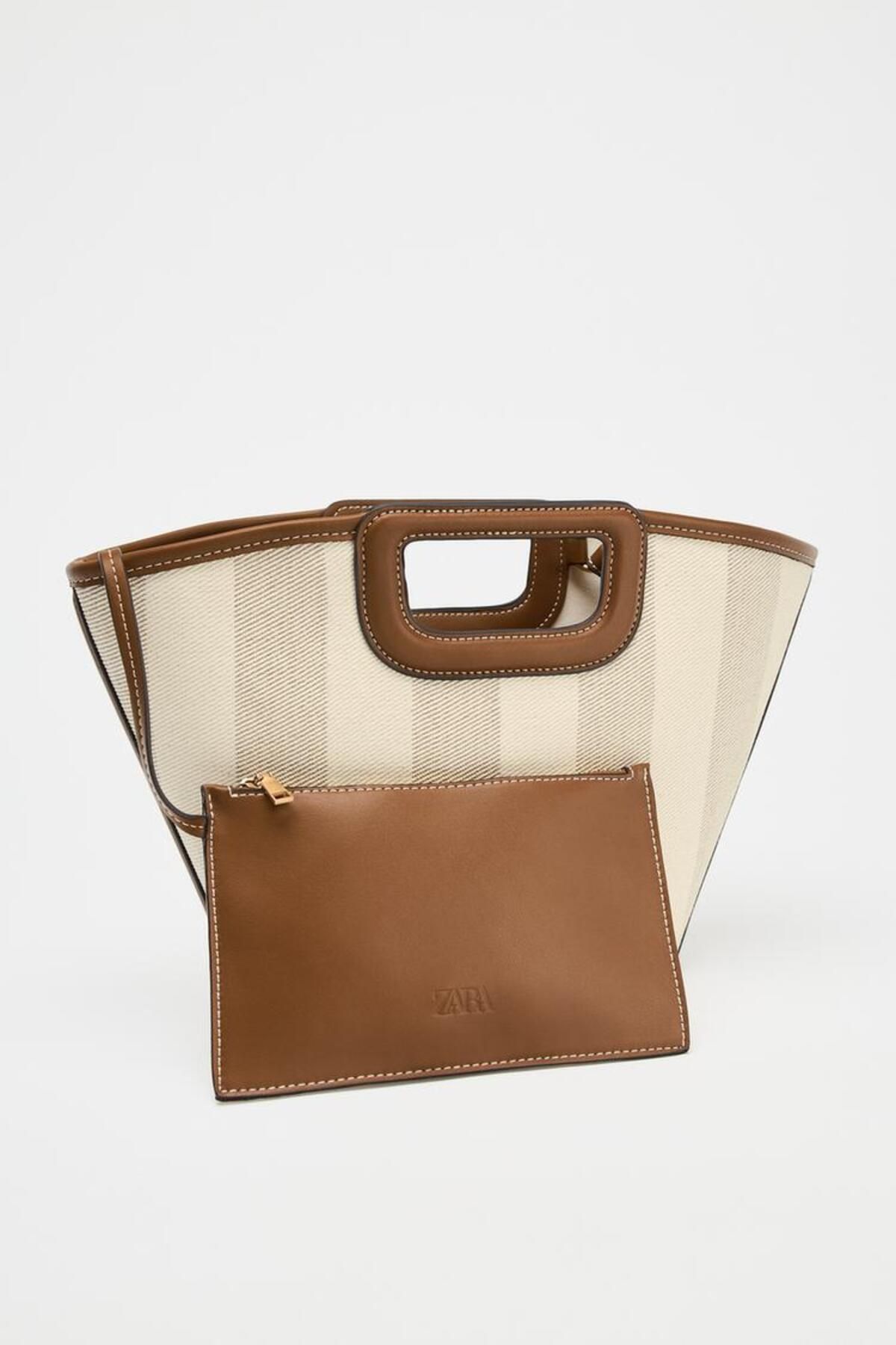 کیف شانه ای زنانه TOTE ECRU اورجینال Zara