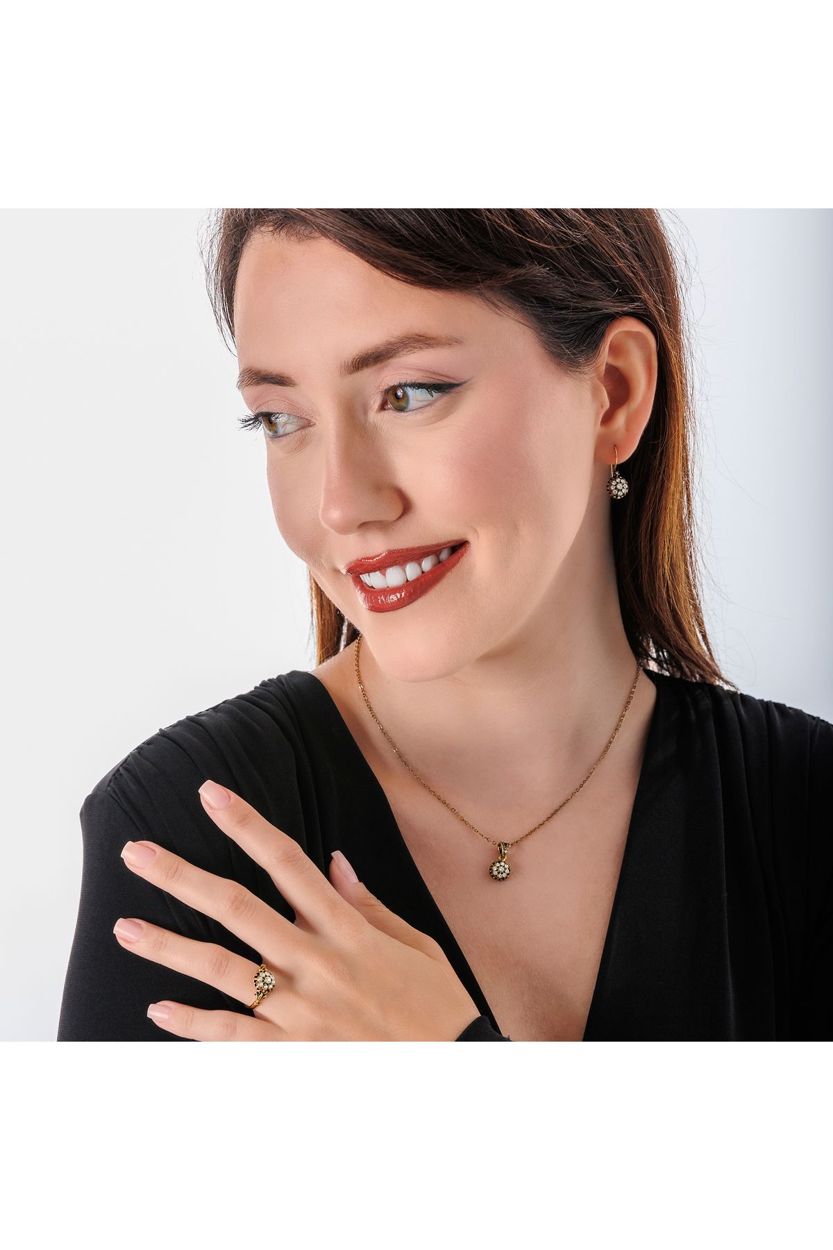 Atelier LEO Handmade Jewellery MİNİMAL GÜL TAKIM YÜZÜK NO:5 BAKIR EL YAPIMI KARARMA YAPMAZ KADIN TAKI SETİ