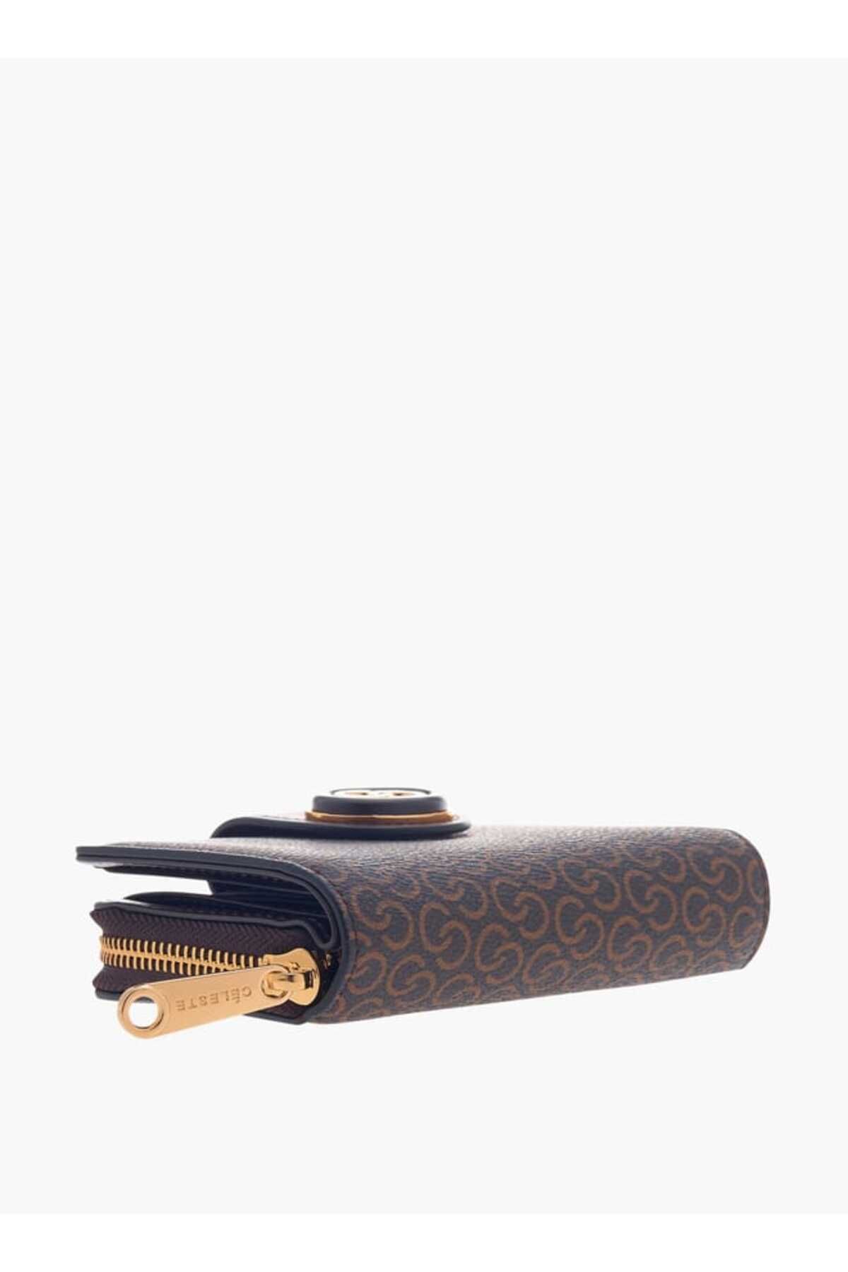 Celeste-Monogram Print Zip Around Wallet with Flap Closure 4