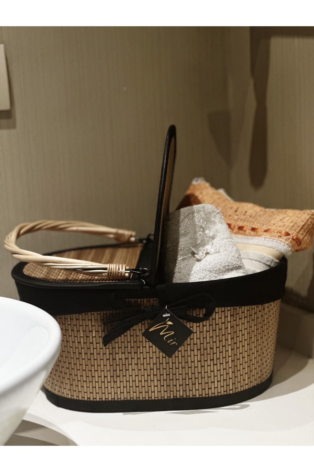 Kayra Stone-Wicker Basket, Set of 2, Organizer, Organizer, Kitchen Basket, Large 33*23cm Small 28-18cm 5