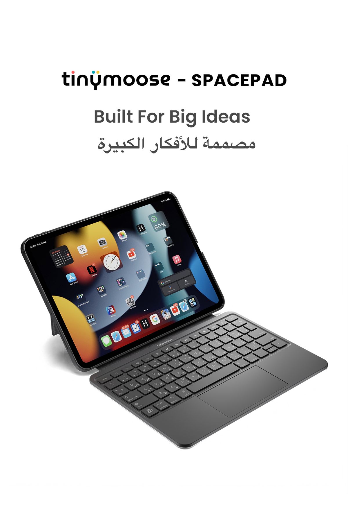 Tinymoose-SpacePad iPad Keyboard 3-Way Touchpad, Detachable, Backlit, English/Arabic iPad 10th (2022) 7
