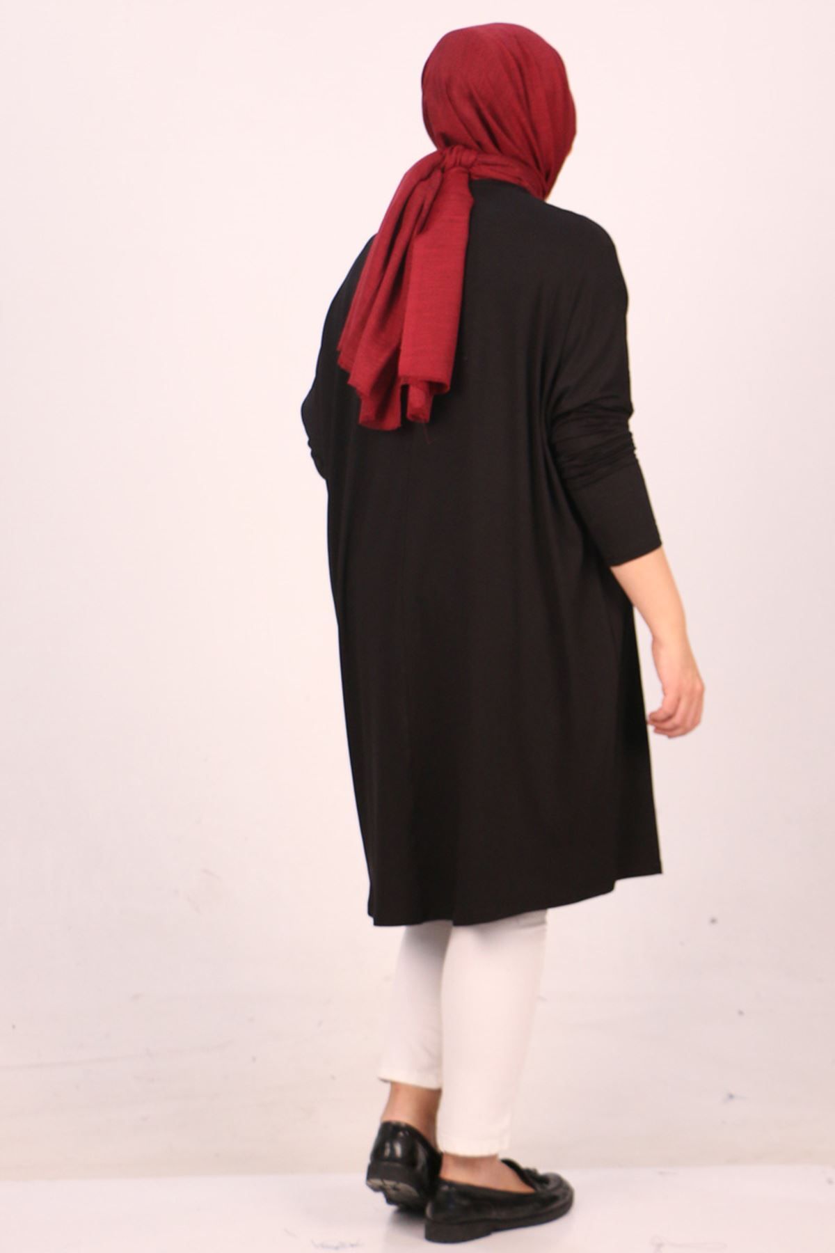 Eslina-28092 Large Size Low Sleeve Combed Cotton Tunic-black 5