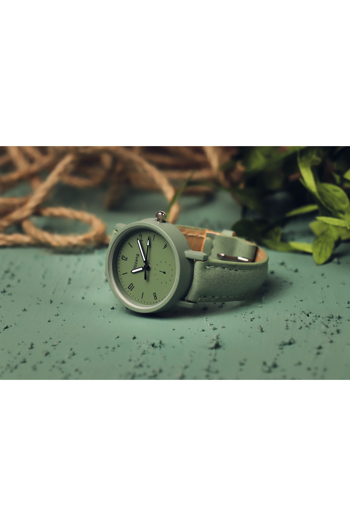 Toz Vintage Yeşil Deri Süet Kordon Minimal Tasarım Vintage Retro Kadın Kol Saati görsel 3