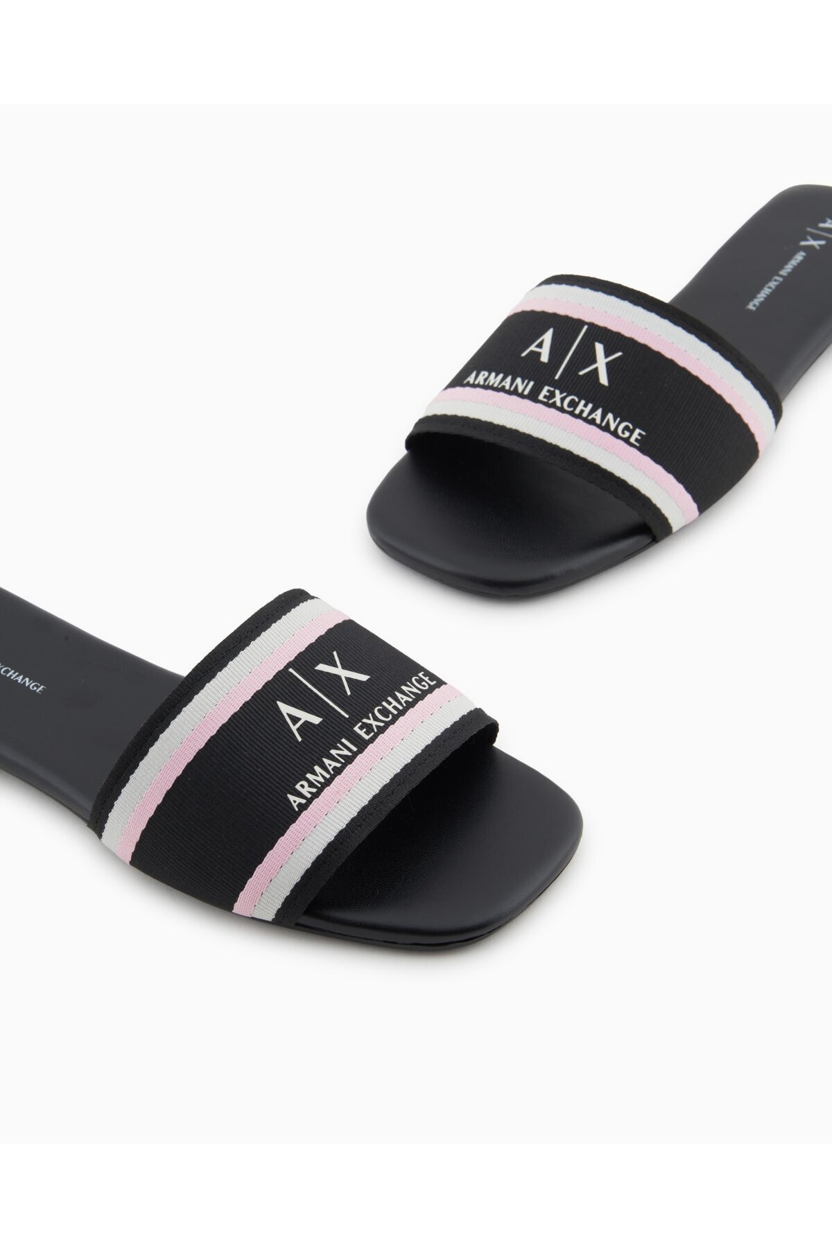 Armani Exchange-Women's Upper Surface Stripe Line Detailed Mini Heel Embossed Black Slippers Xdp056 Xv922-00002 4