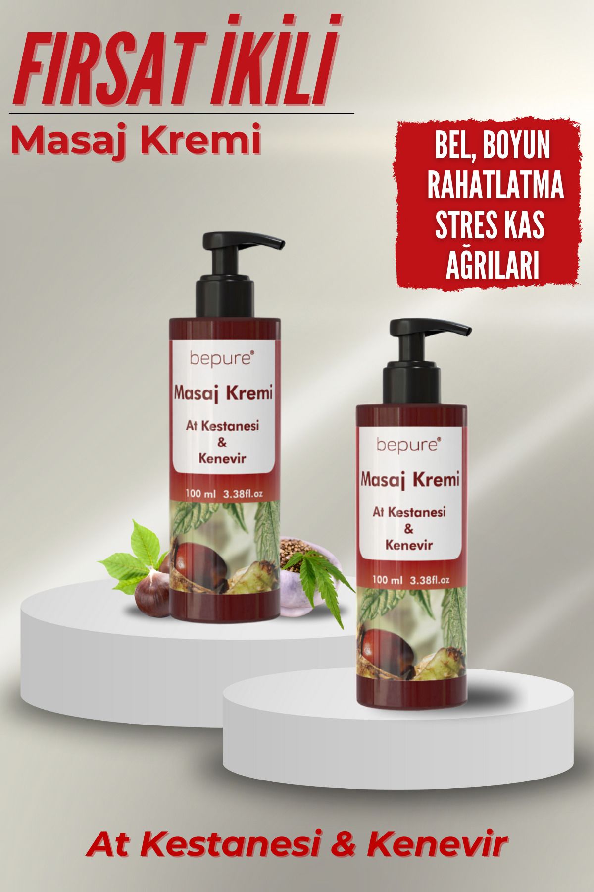 روغن ماساژ خاکستری کرم درد و شاه بلوط اسب کنف میل Bepure