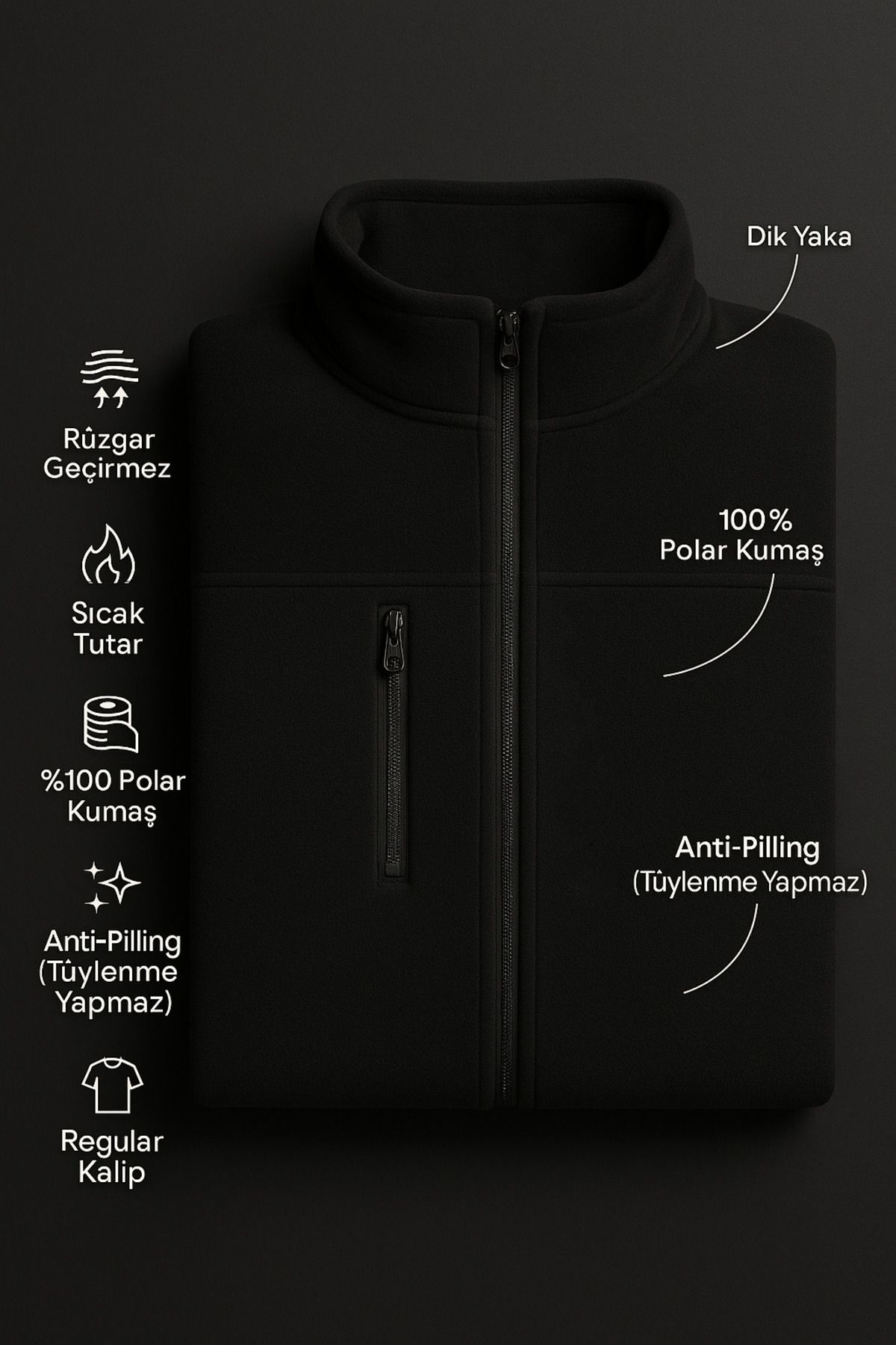KaeLaurean-Fleece negru anti-pilling pentru femei, fără pilule, cu potrivire standard, cu guler vertical, rezistent la frig 2