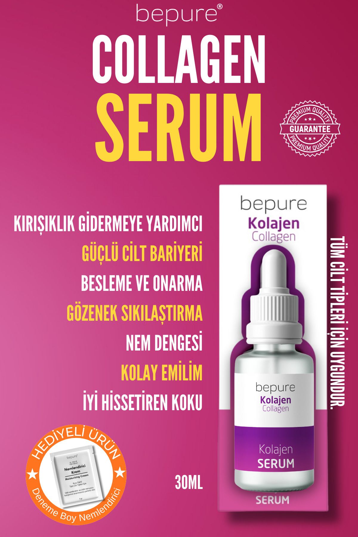 سرم پوست ضدعفونی کننده و محکم کردن کلاژن 30 میل Bepure