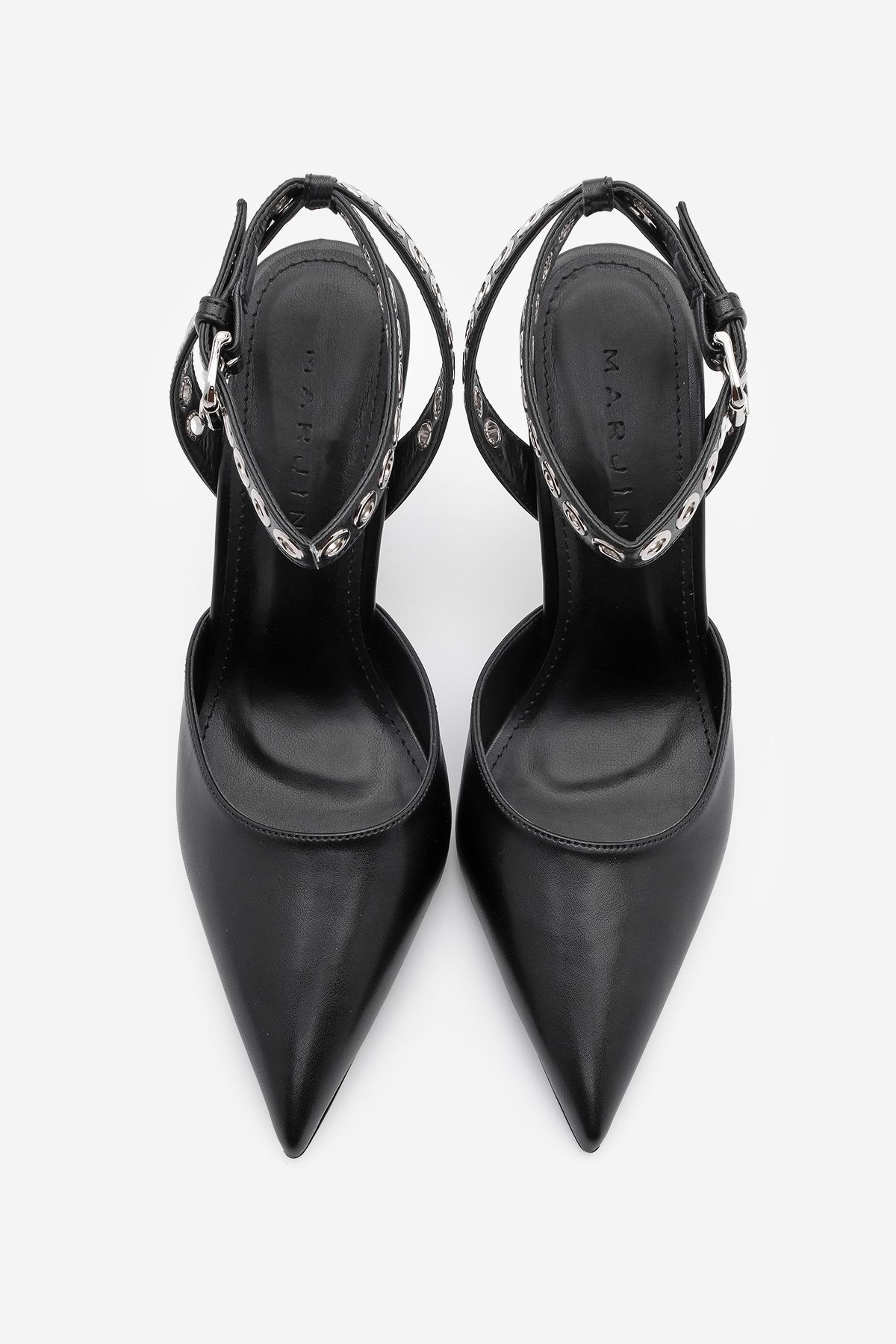 Marjin-Schwarze Damen-Stiletto-Schuhe mit Trock, Knöchelriemen und offenem Rücken 6