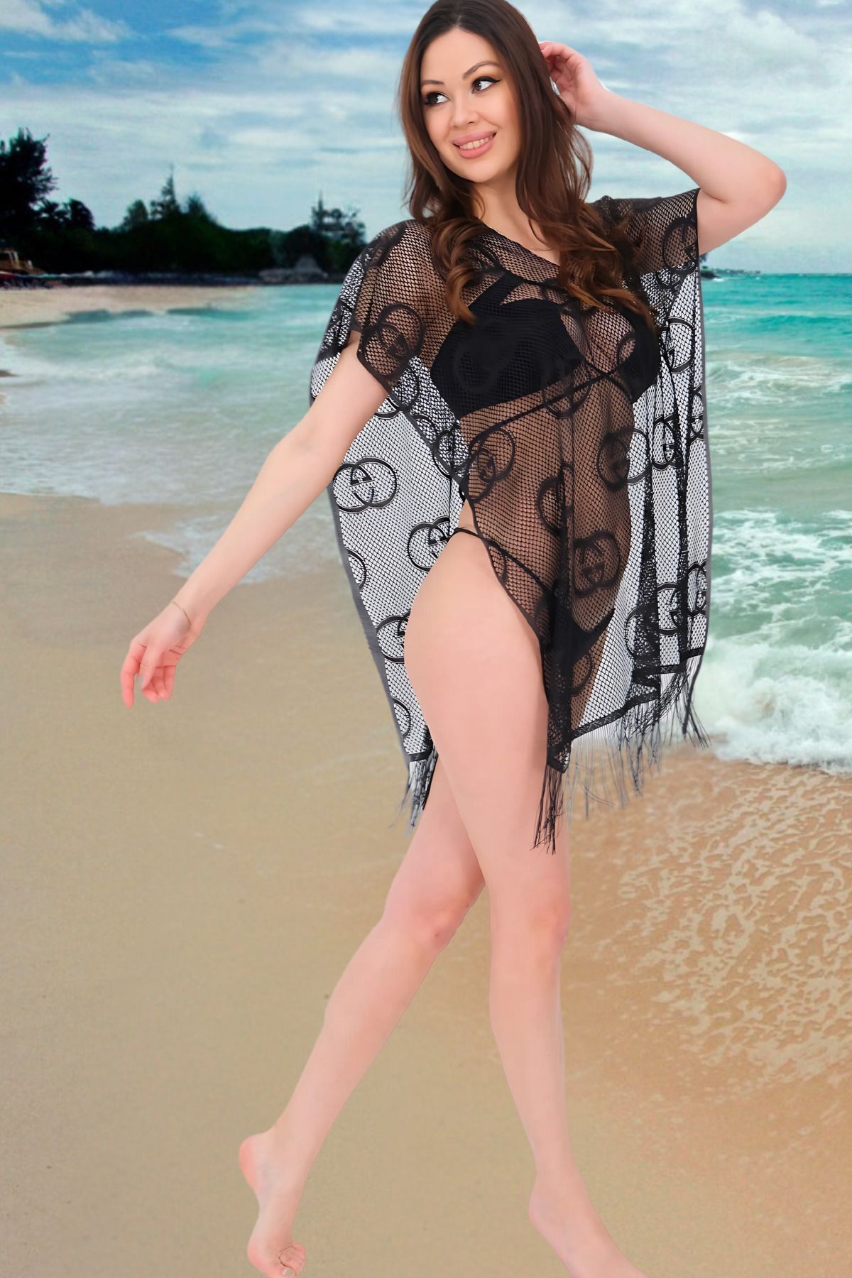 Tina Wear-Black Swimsuit Top with Stylish Lace Design Halter Pareo 66754 4