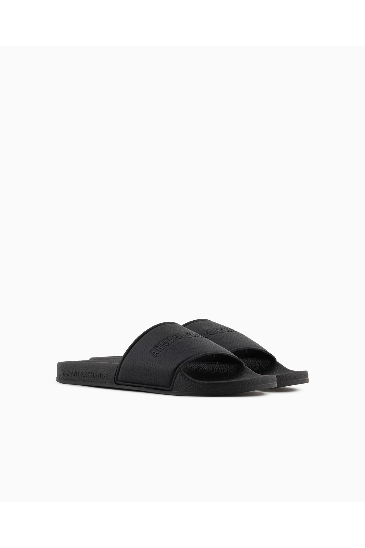 Armani Exchange-Unisex Textured Logo Upper Surface Thin and Comfortable Sole Black Slippers Xup017 Xv795-00002 2