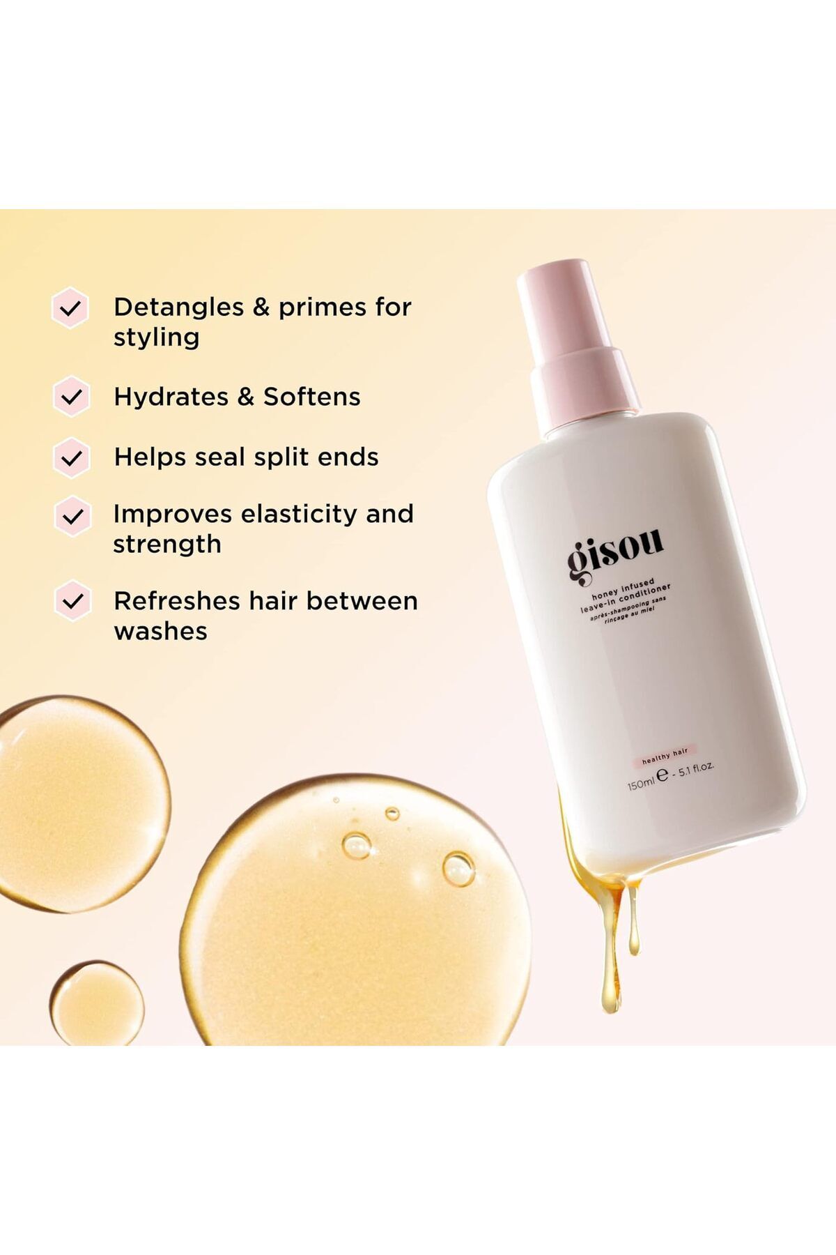 gisou-Honey Infused Leave-In Conditioner Spray | Hydrate, Detangle & Protect | 5.1 fl oz 3