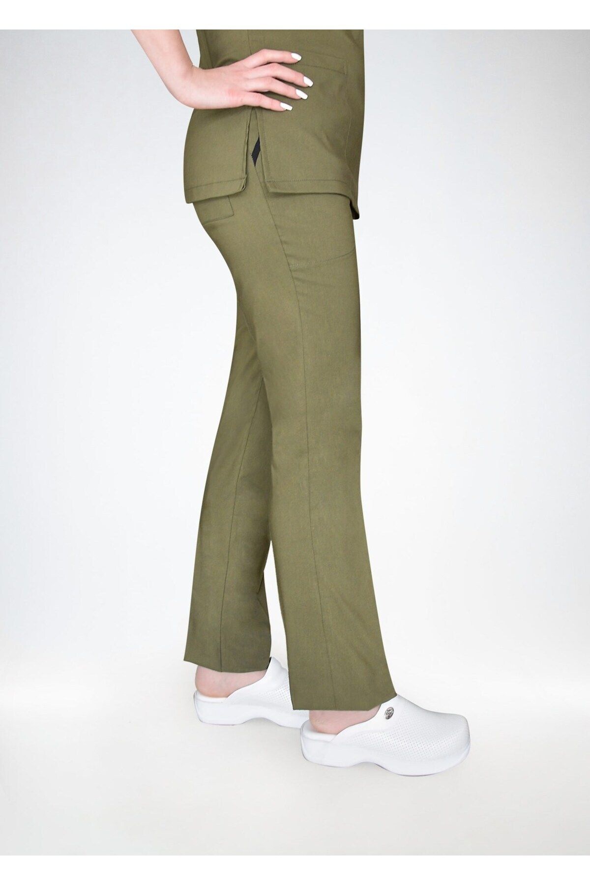 Nur Medikal Giyim-Unisex Khaki Lycra Scrubs Set - Bottom and Top Set 4