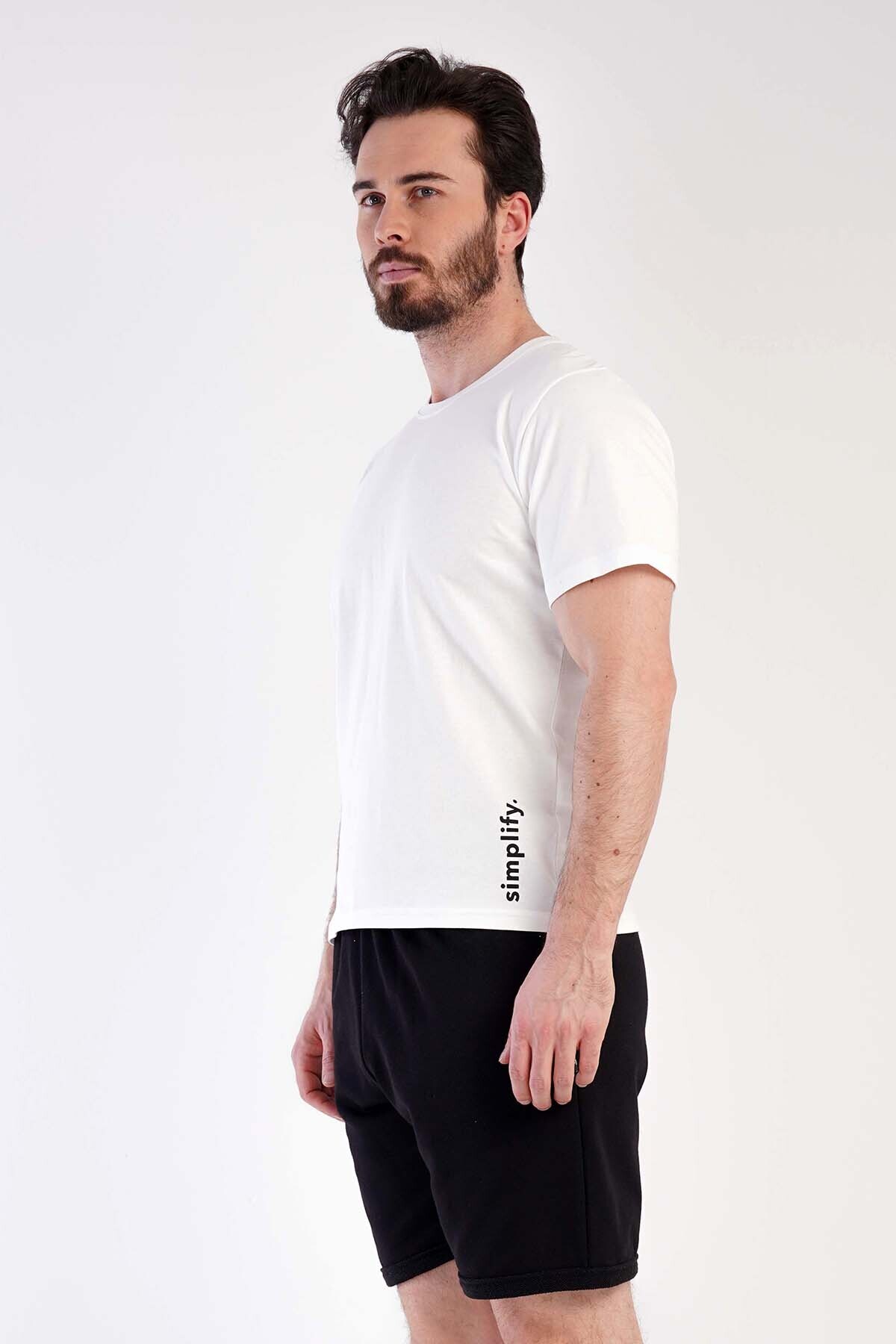 VİENETTA-Men's White 3 Thread Crew Neck Short Sleeve Pajama Set with Shorts, 3010060000 3