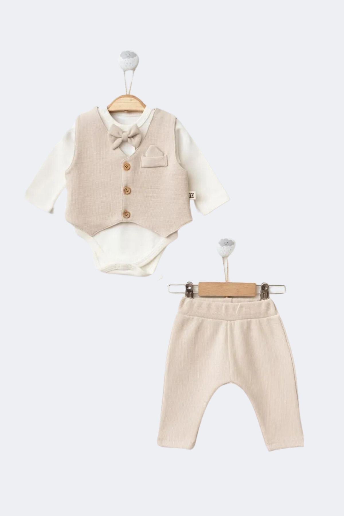Minytrendy Yenidoğan Erkek Bebek Mevlüt Takımı  Yelekli Papyonlu Gömlek Ve Pantolon Bayramlık Özel Gün Takım fotoğrafı 2 (önizleme)