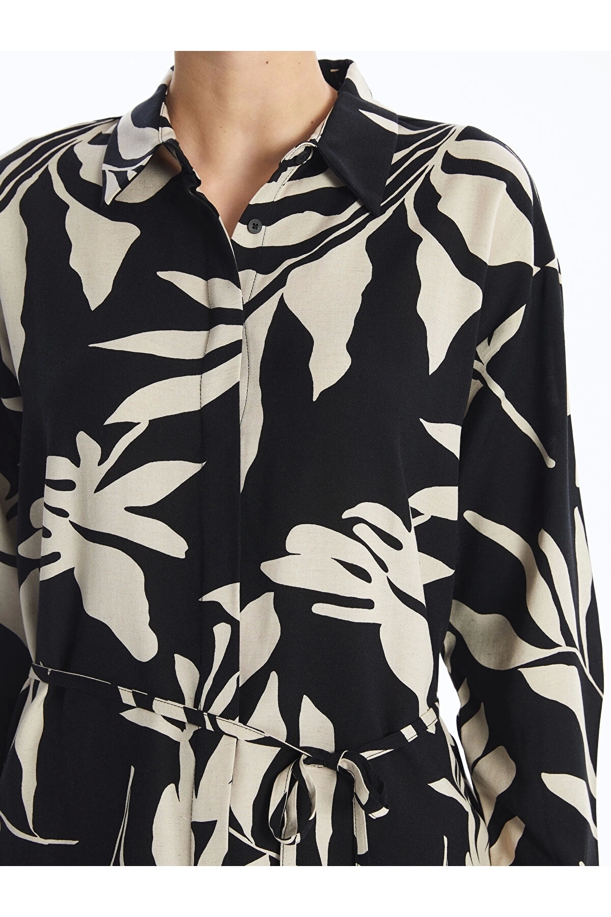 LC Waikiki-Lcwaikiki Classic Black Patterned Linen Blended Women's Shirt Tunic 4