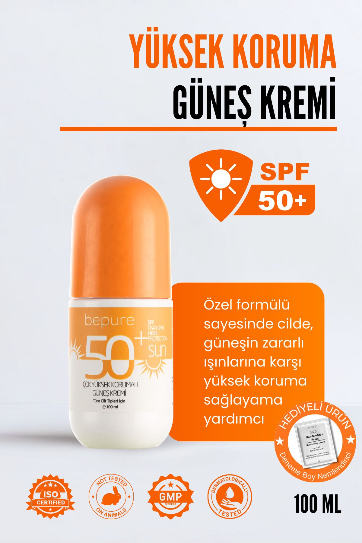 Ton Eşitleyici Güneş Kremi 50 Spf Leke Karşıtı, Kolajen, Hyaluronic Asit Destekli Güneş Kremi 100ml