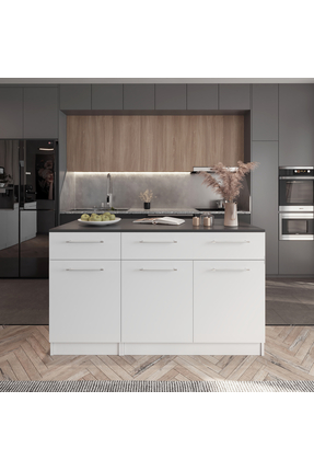 Tdesigno Zeus Mutfak Adası -Alt Modül-2 Çekmeceli 3 Kapaklı- 150 cm Beyaz -Te...