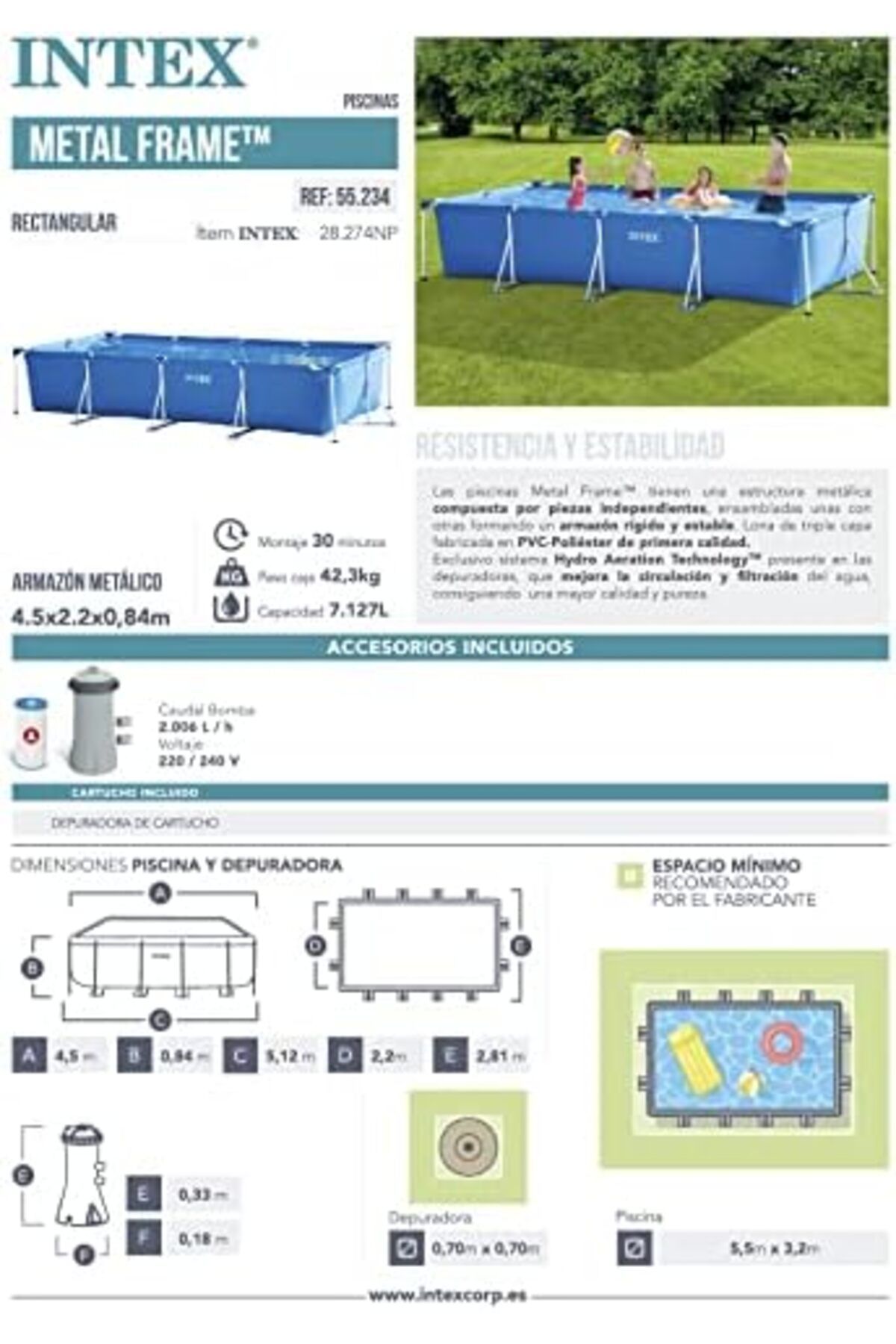 Intex-Rectangular Frame Pool Set 4.5m x 2.2m x 0.84m 8