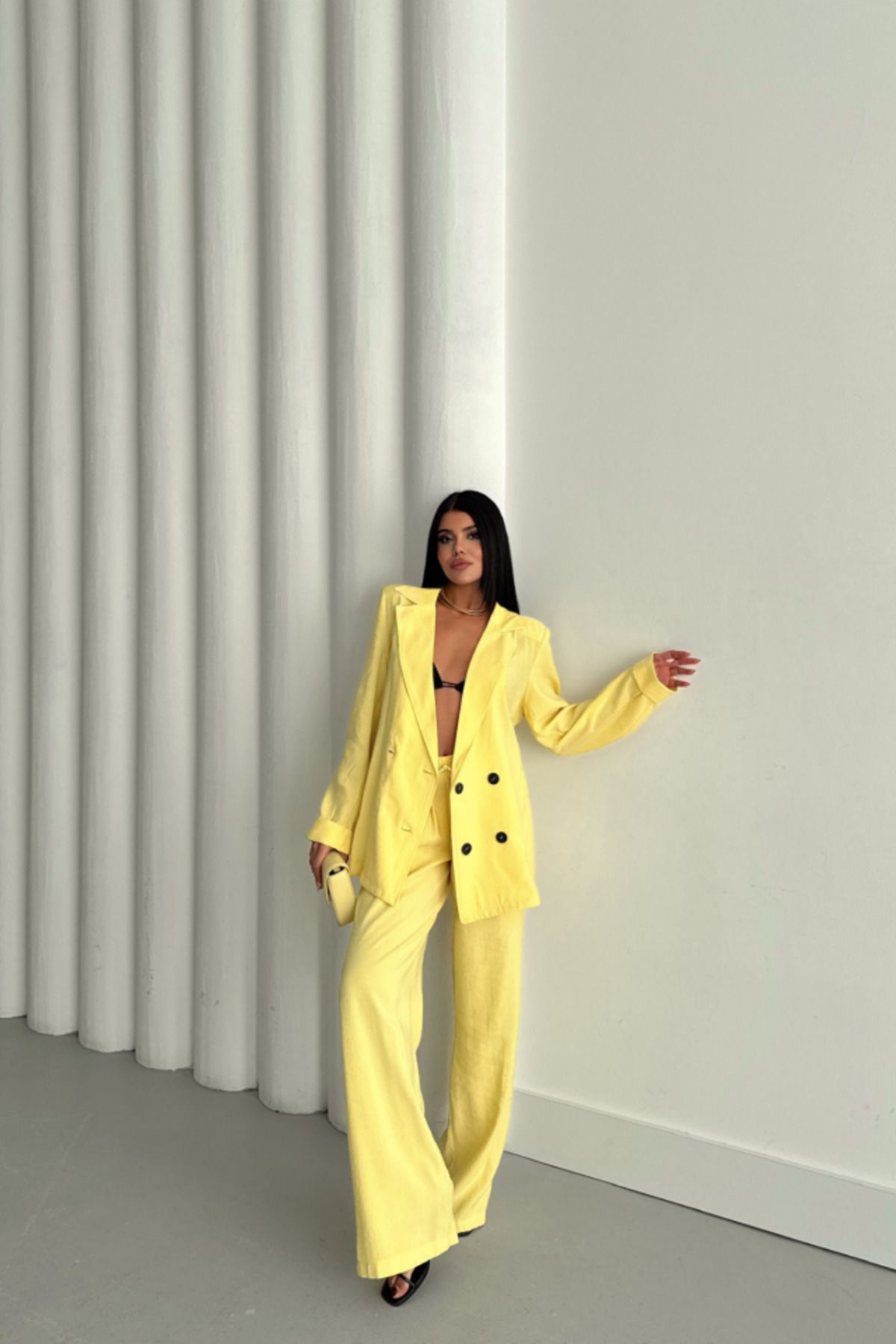 TUA MODA-Tua Moda Modal 4 Button Unlined Jacket - Pants Suit - Yellow 4