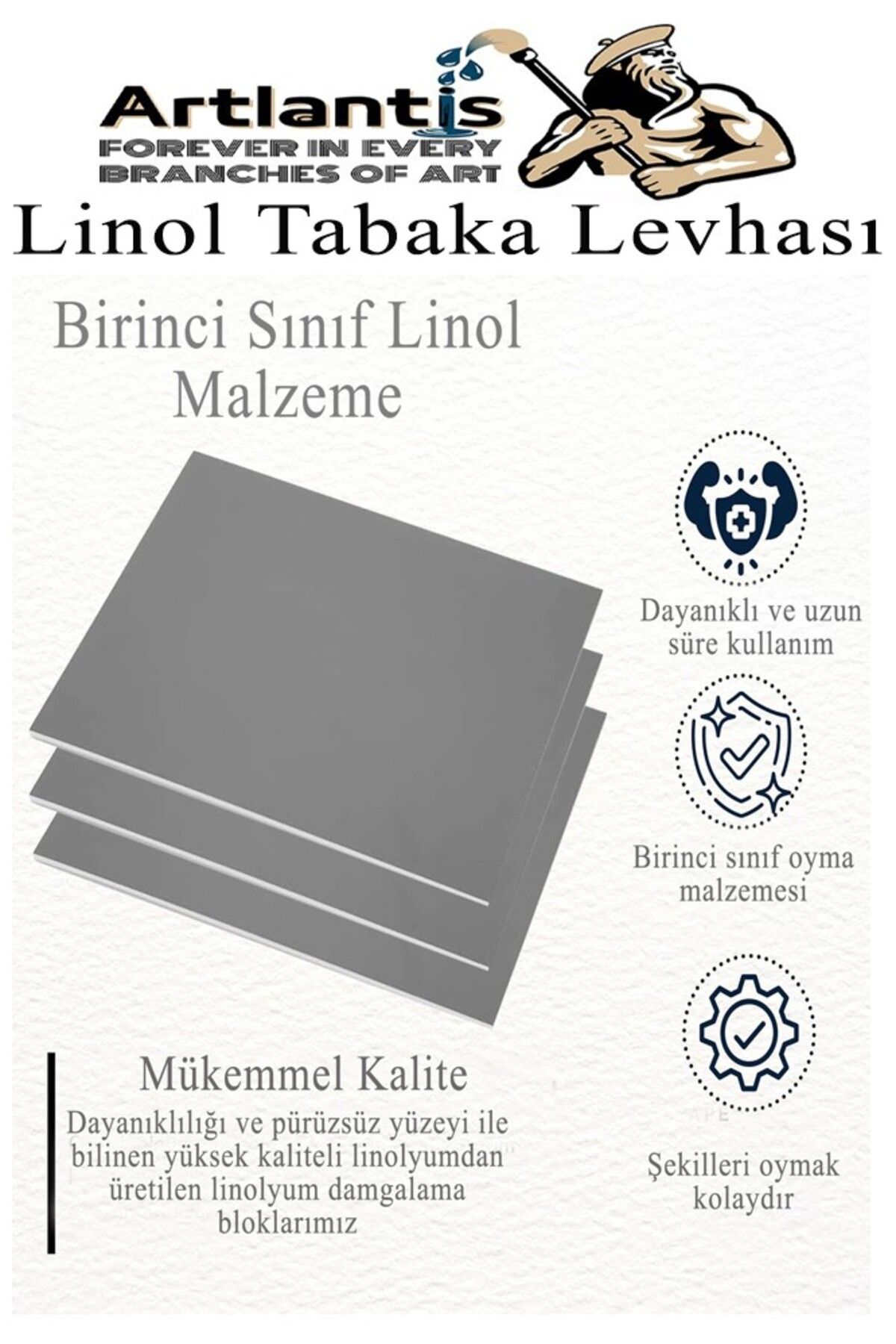 Linol Baskı Seti 1 Paket A4 20x30 Linolyum Tabaka Gri Linol Oyma Seti 3 Bıçaklı Kretuar Rulo Fırça M - 3