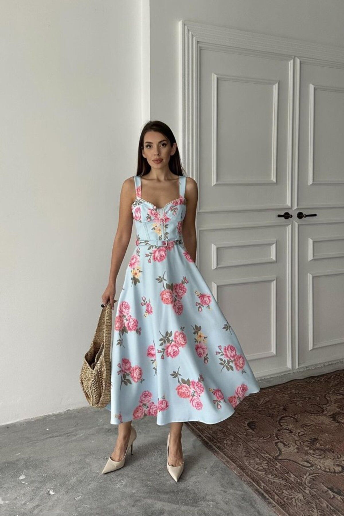 MHT STORE Bebe Mavi İnce Kemer Detaylı Elbise