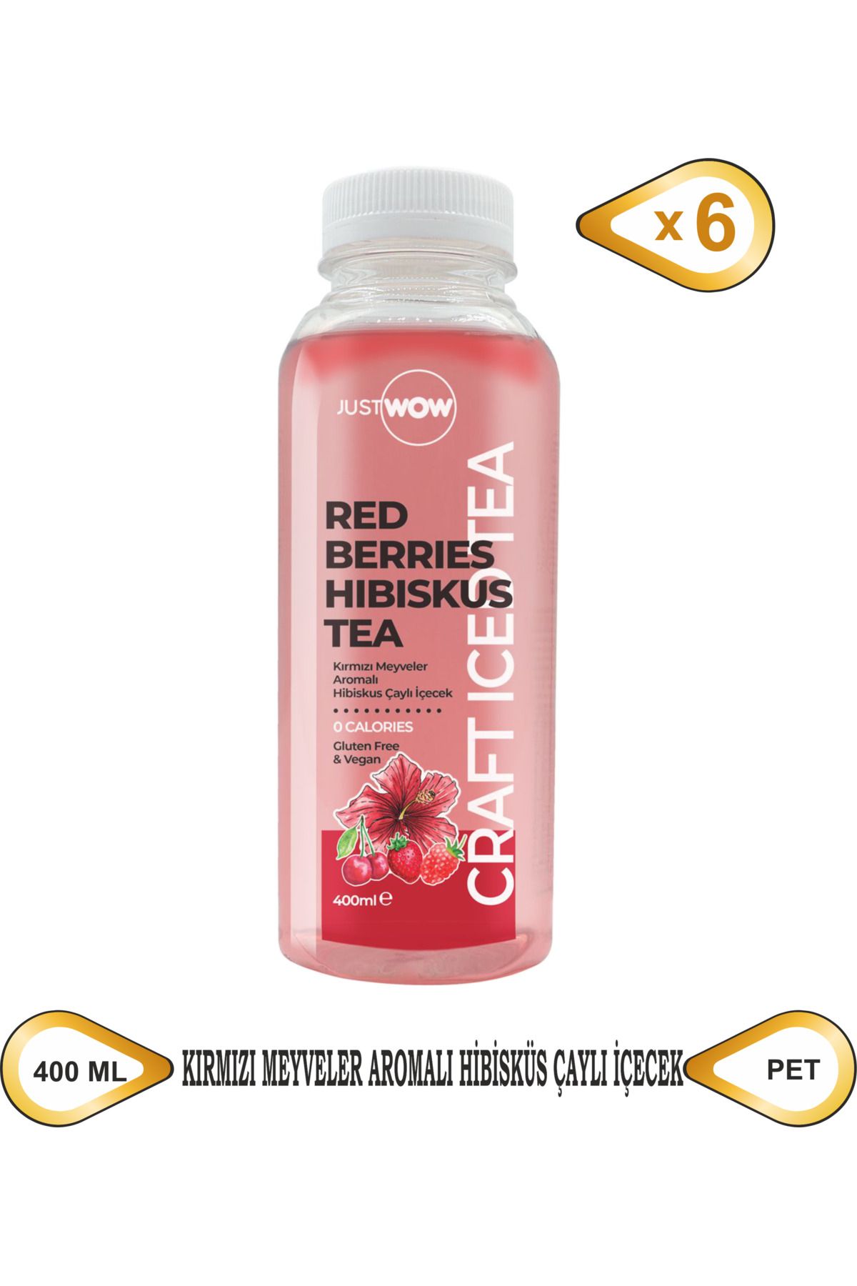 JUST WOW Kirmizi Meyveler Aromali Hibiskus Çayli İçecek 400ML 6'lı Paket