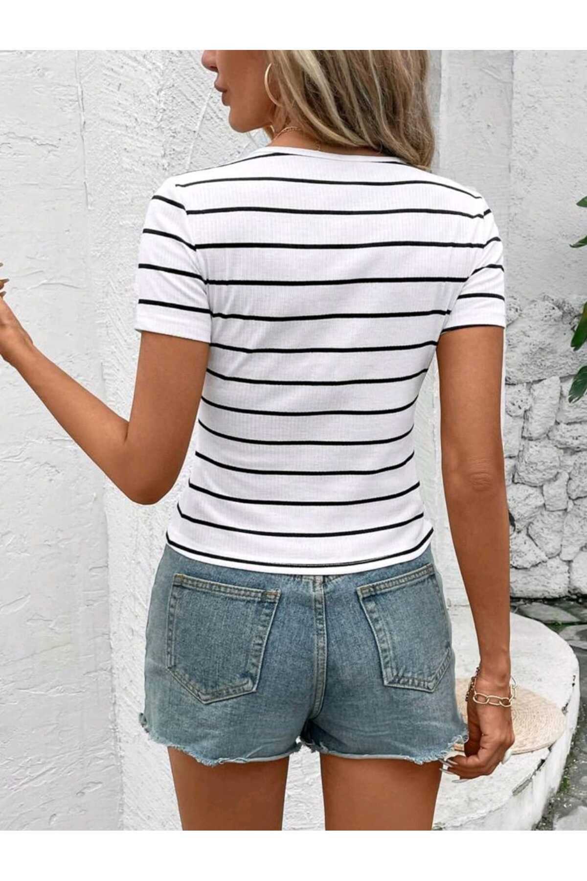 blackbonds  çizgili t-shirt blackbonds - Görsel 4