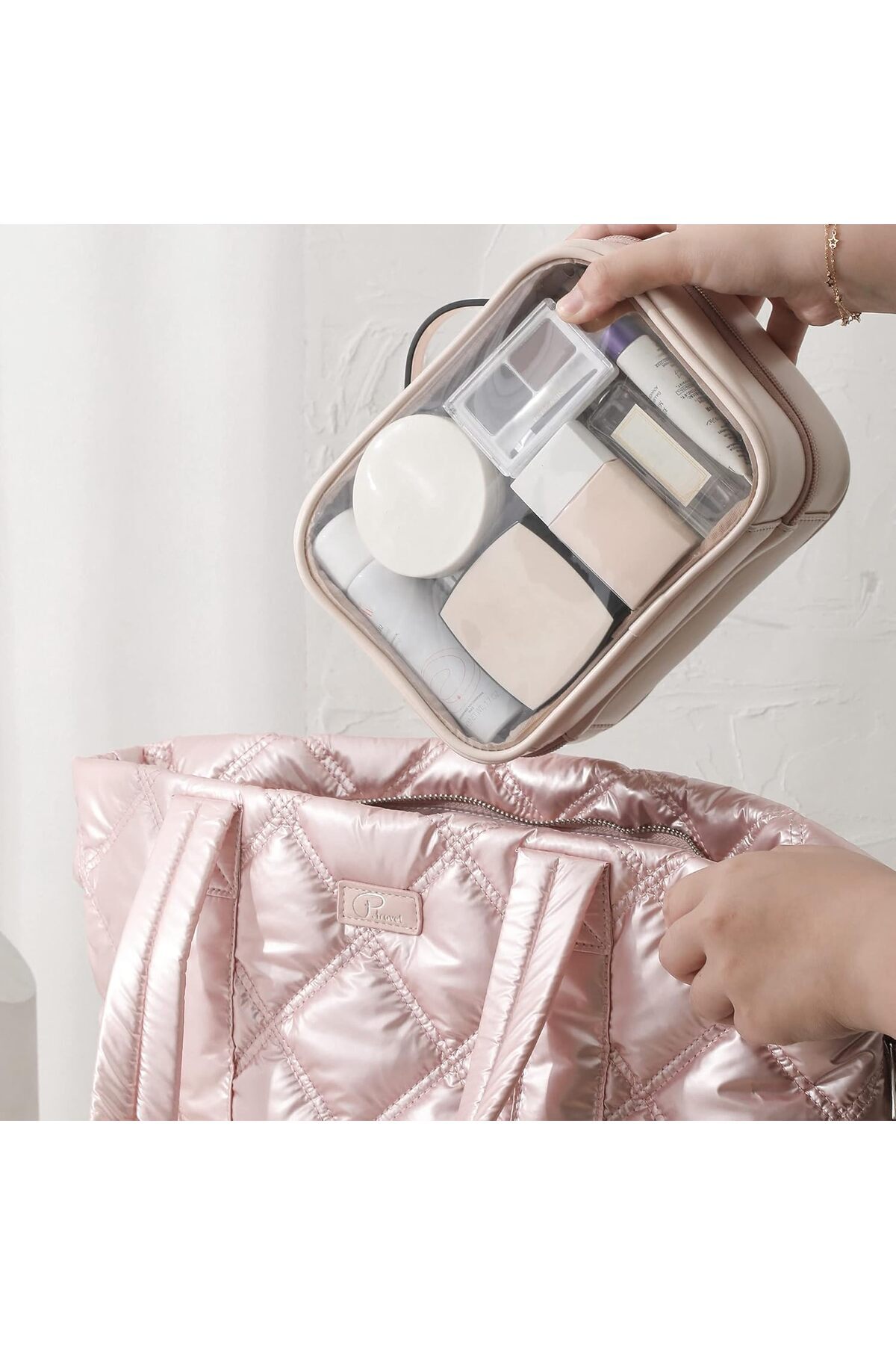 COOYA-Transparent Makeup bag, Double Travel Cosmetic bags, Large Capacity Open Storage bag Organizer 6