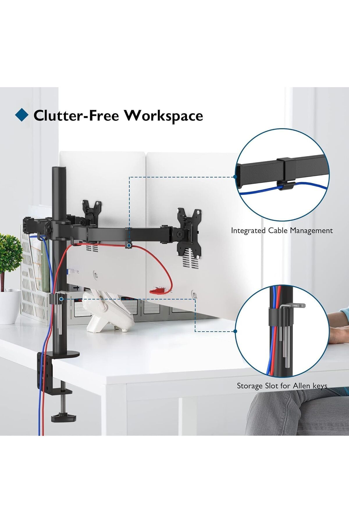 fulina-Height Adjustable Bracket Monitor Arm Dual Flex,17-32 inch Screen,Desk Mount Swivel and Tilt 5