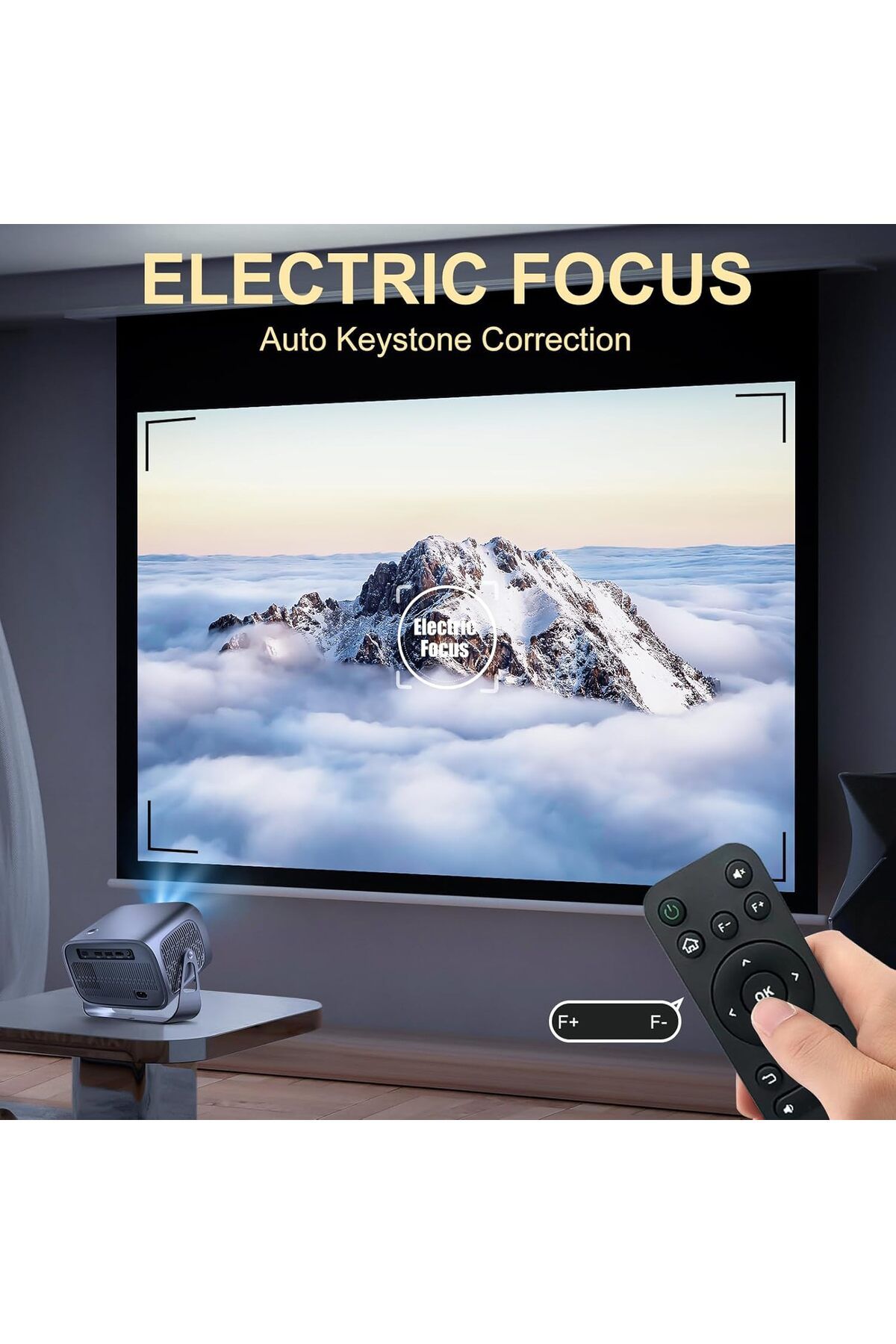 FlashHawk-Electric Focus Mini Projector 4K with WiFi 6 and BT, 5.2,12000lumens Smart Android 11.0, 1080P 6
