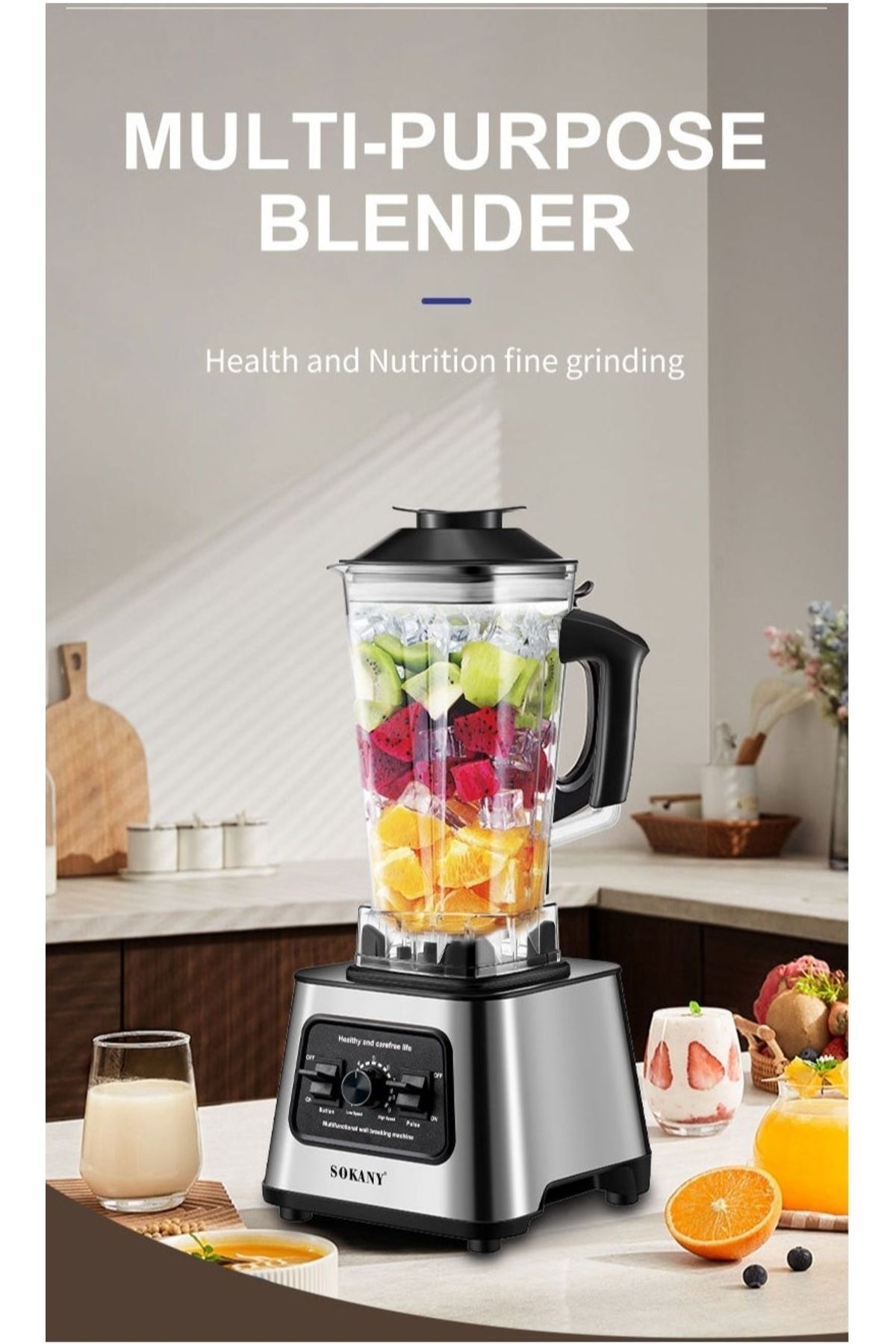 SOKANY-Juicer Blender, 2.5 Litre, 6000W Multi-Function High Speed Blender Ice Crusher SK-999 Black 2