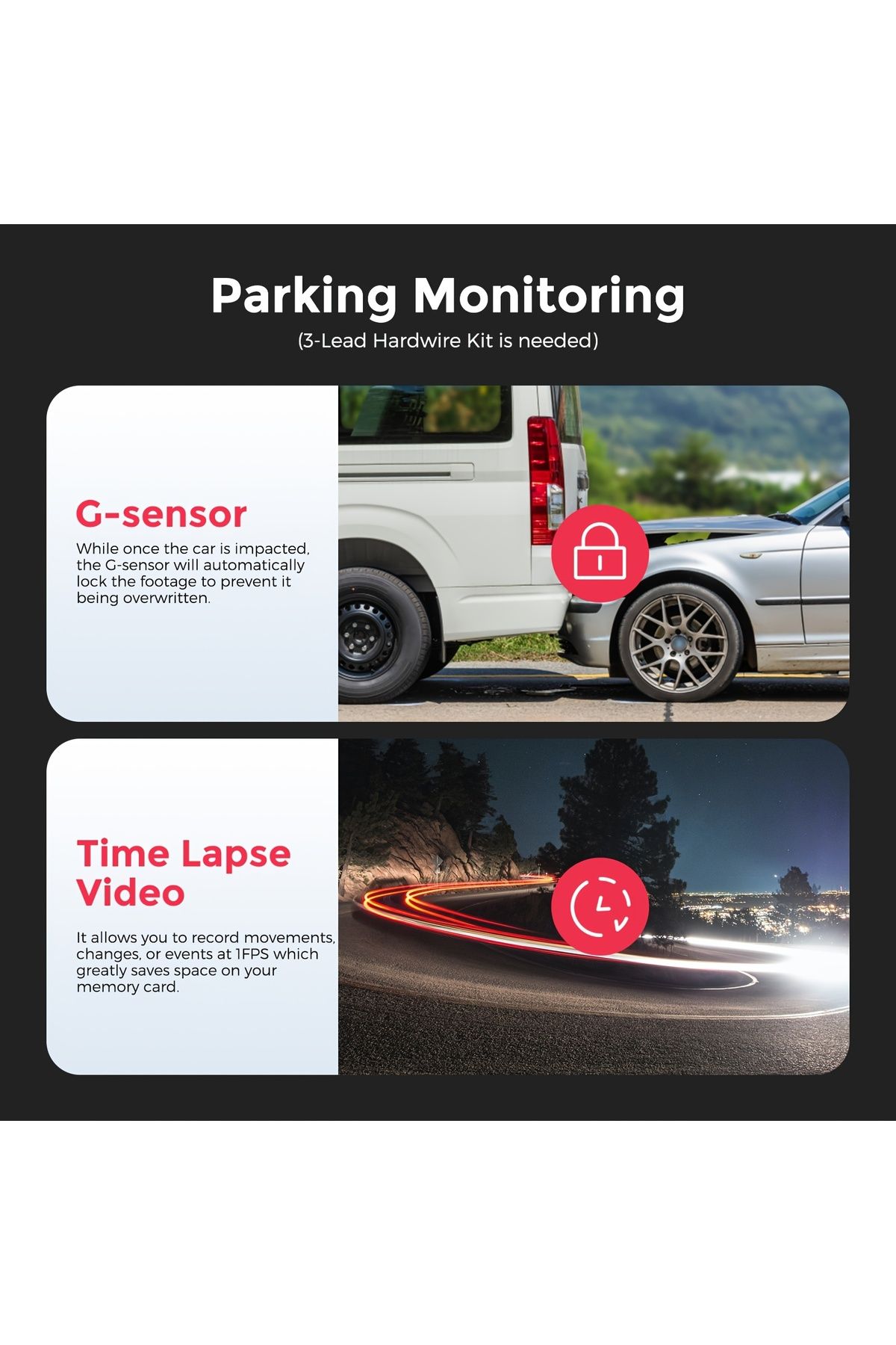 ROCKCAMEL-LD02 4K+2K UHD Driving Recorder, Includes 64GB TF Card, Built-In WiFi 5