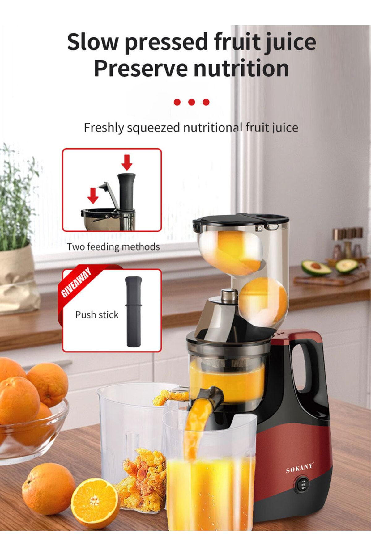 SOKANY-Slow Masticating Juicer, Slow juicer, Fruit/Vegetable Juicer, Cold Press Juicer with High Output 4