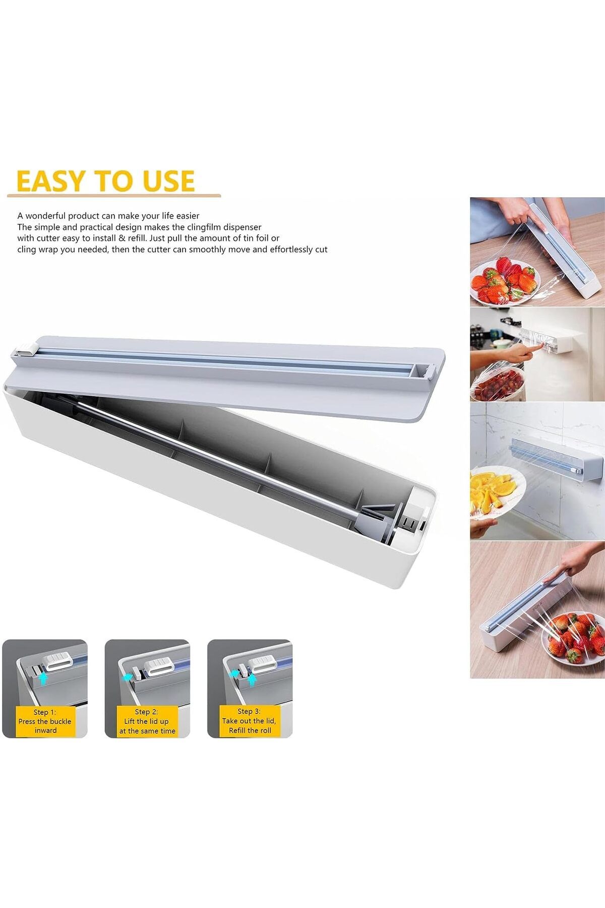 fulina-Foil Plastic Wrap Dispenser,with Slide Cutter and Magnetic Bottom,Adjustable Refillable,for Home Use 5