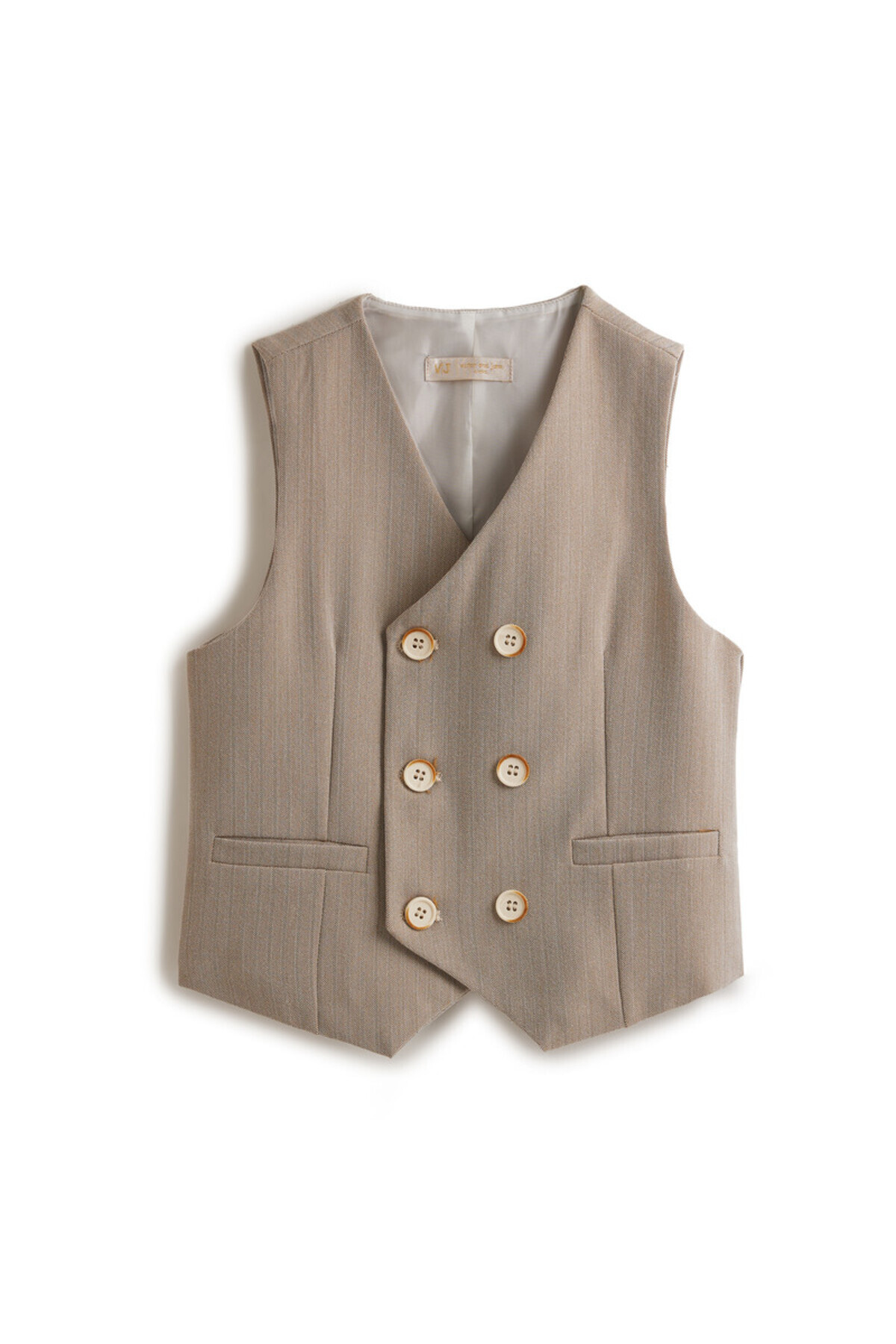 Victor and Jane-Neutral/Beige Waistcoat And Short Set With Shirt And Bow Tie 5