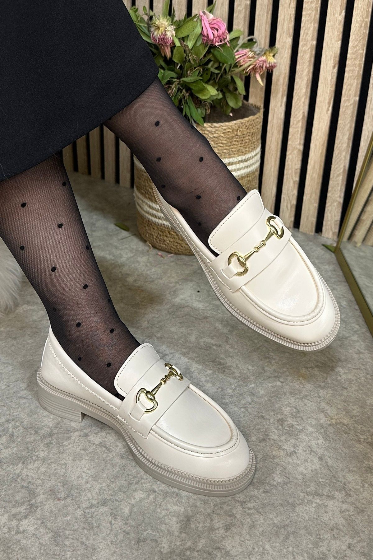 İmerShoes-Loafer de damă de culoare bej - model clasic, plăcuțe ovale cu cataramă, pantofi mocasin 120 5