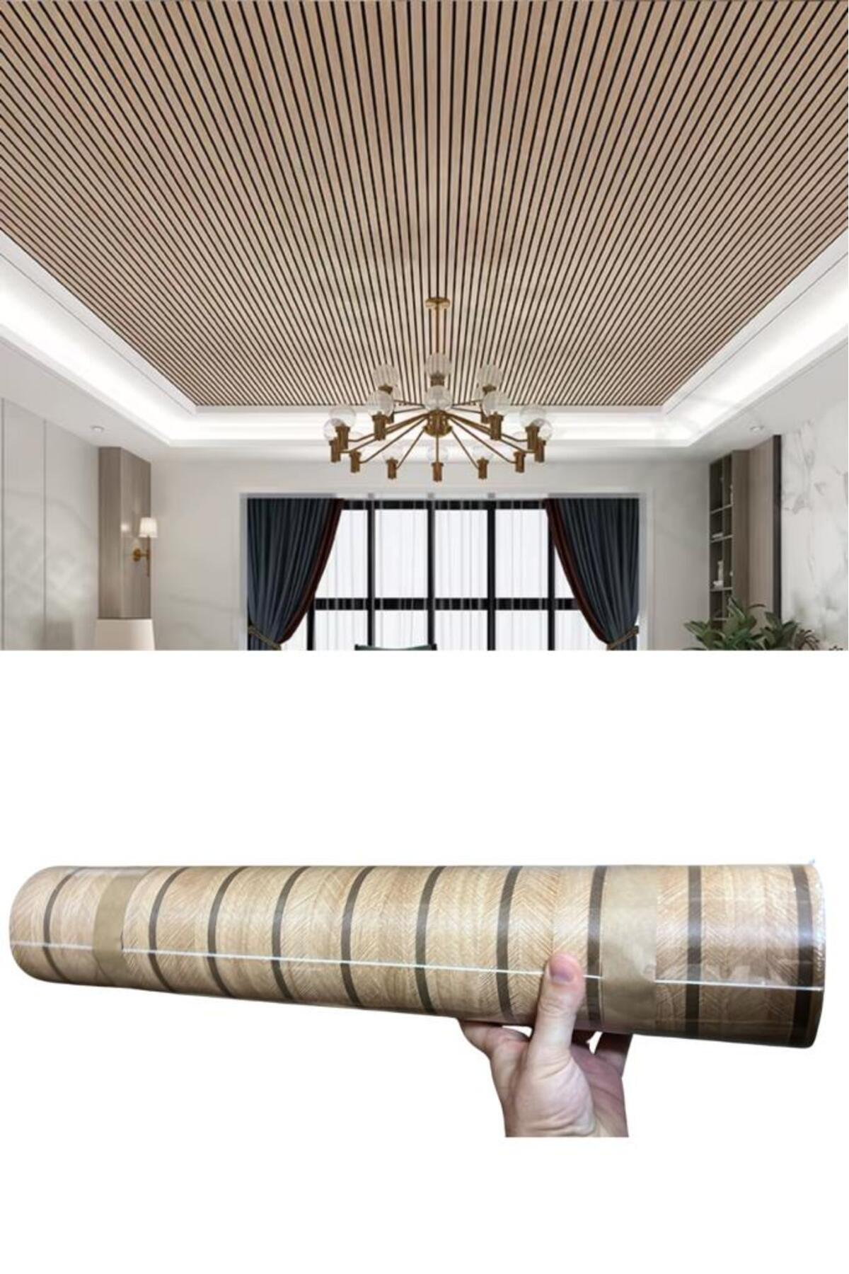 Renkli Duvarlar-Wainscot Effect Self Adhesive Light Brown Wainscot Patterned Wall Panel Paper Yg005 3