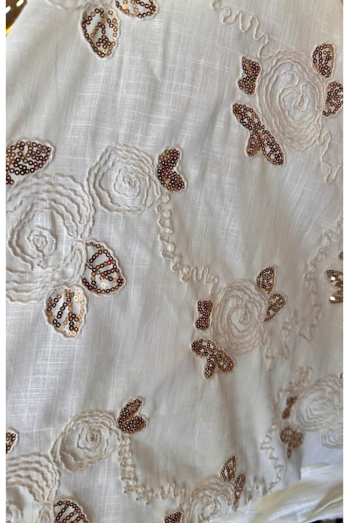 ODDA TASARIM ATÖLYESİ-100% Cotton Organic Fabric with Brown Sequin Embroidery on Top 3