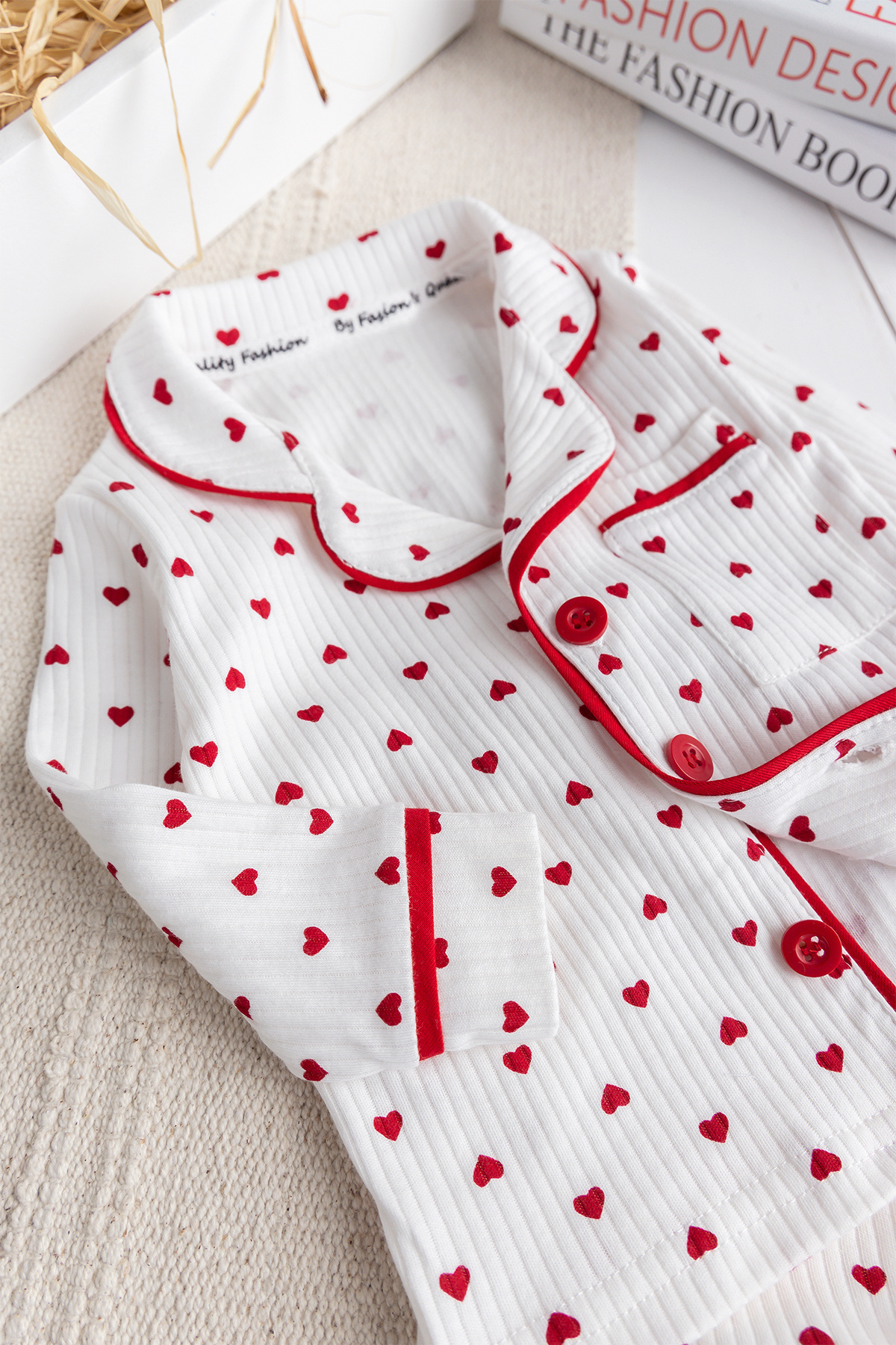 ewellce Kap Desenli Pamuklu Düğmeli Kız Bebek Çocuk Pijama Takımı fotoğrafı 3 (önizleme)